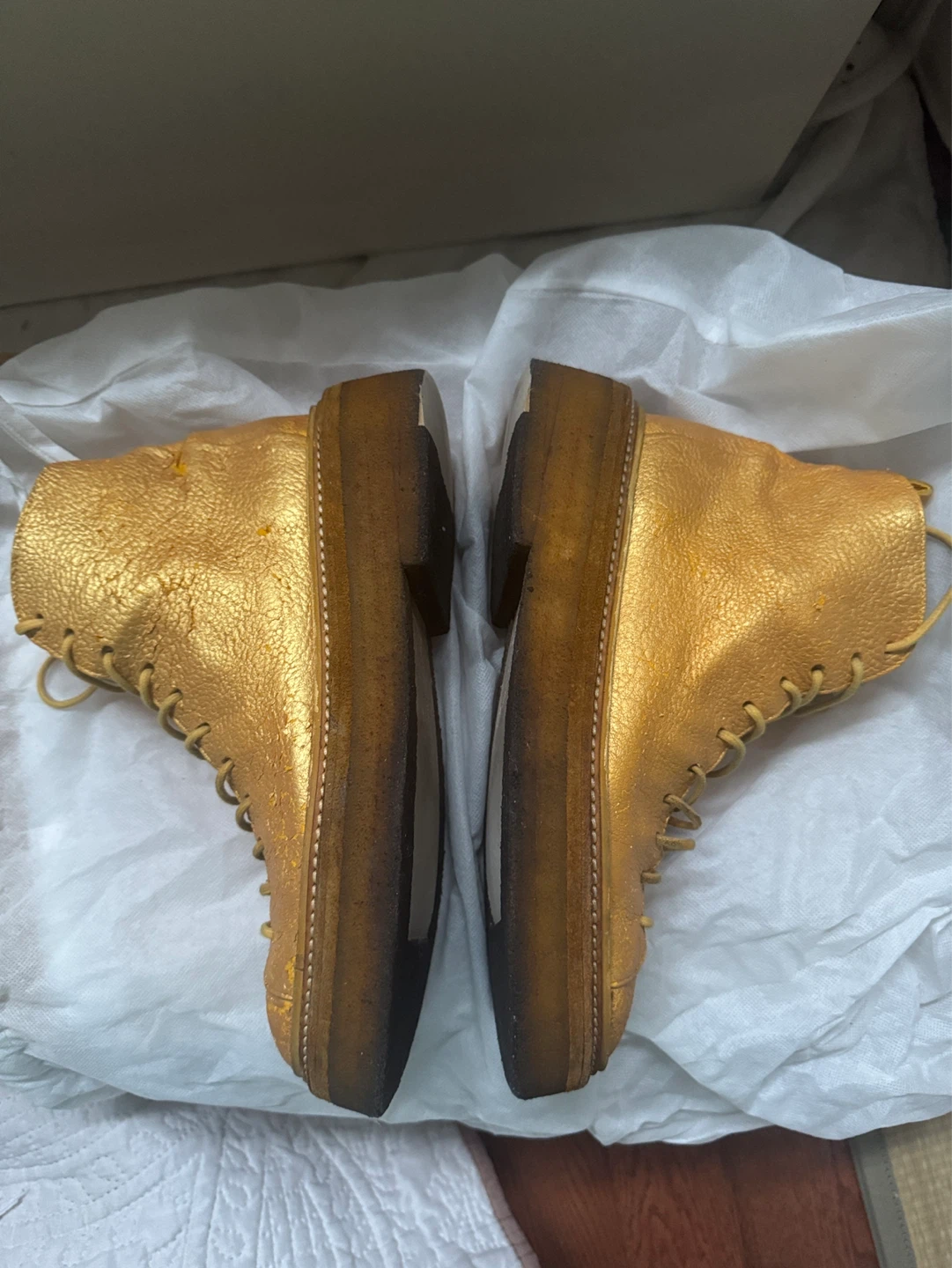 Gold Leather Lace-Up Boots - photo 3