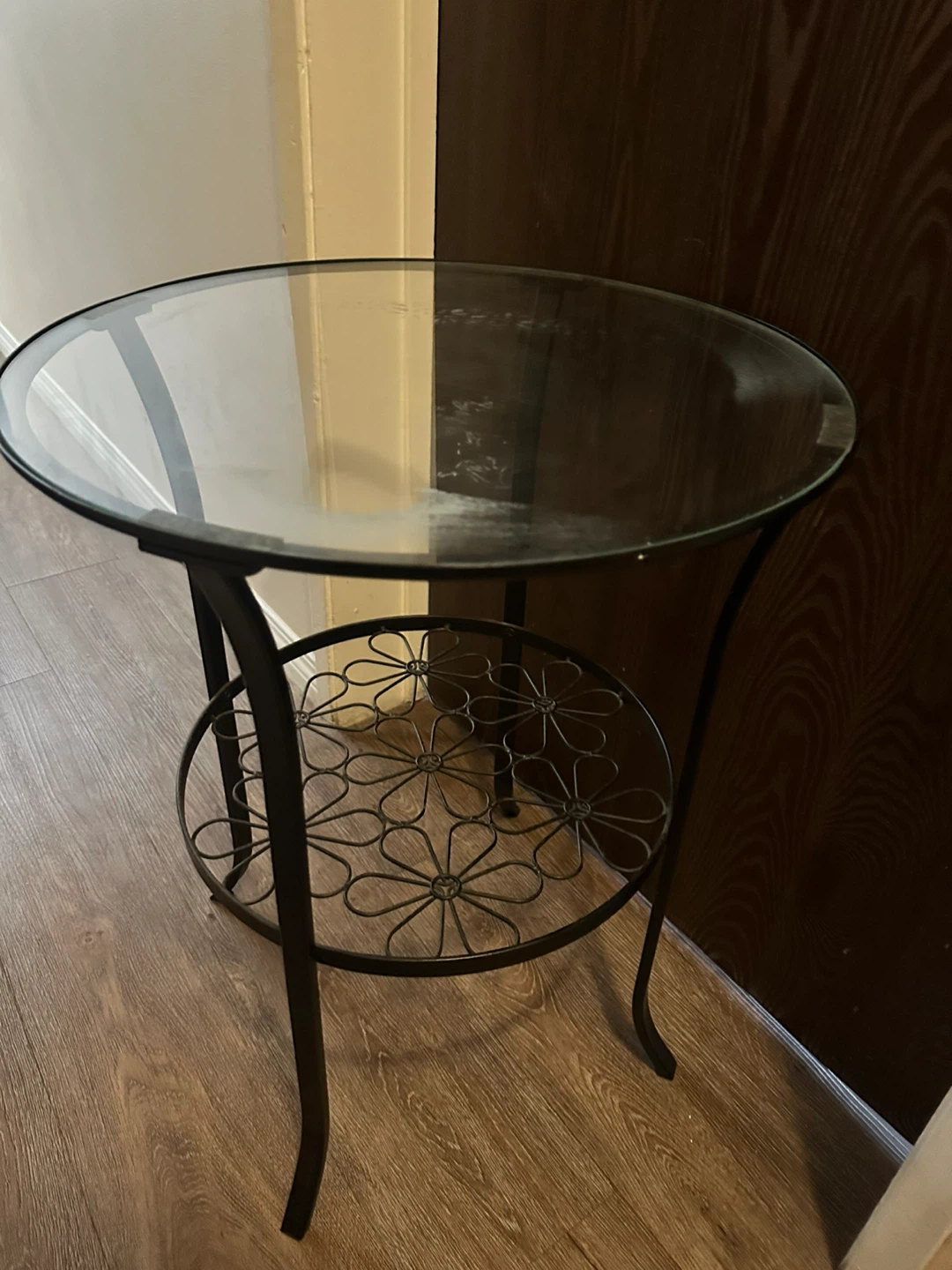 Glass Top Side Table with Decorative Shelf