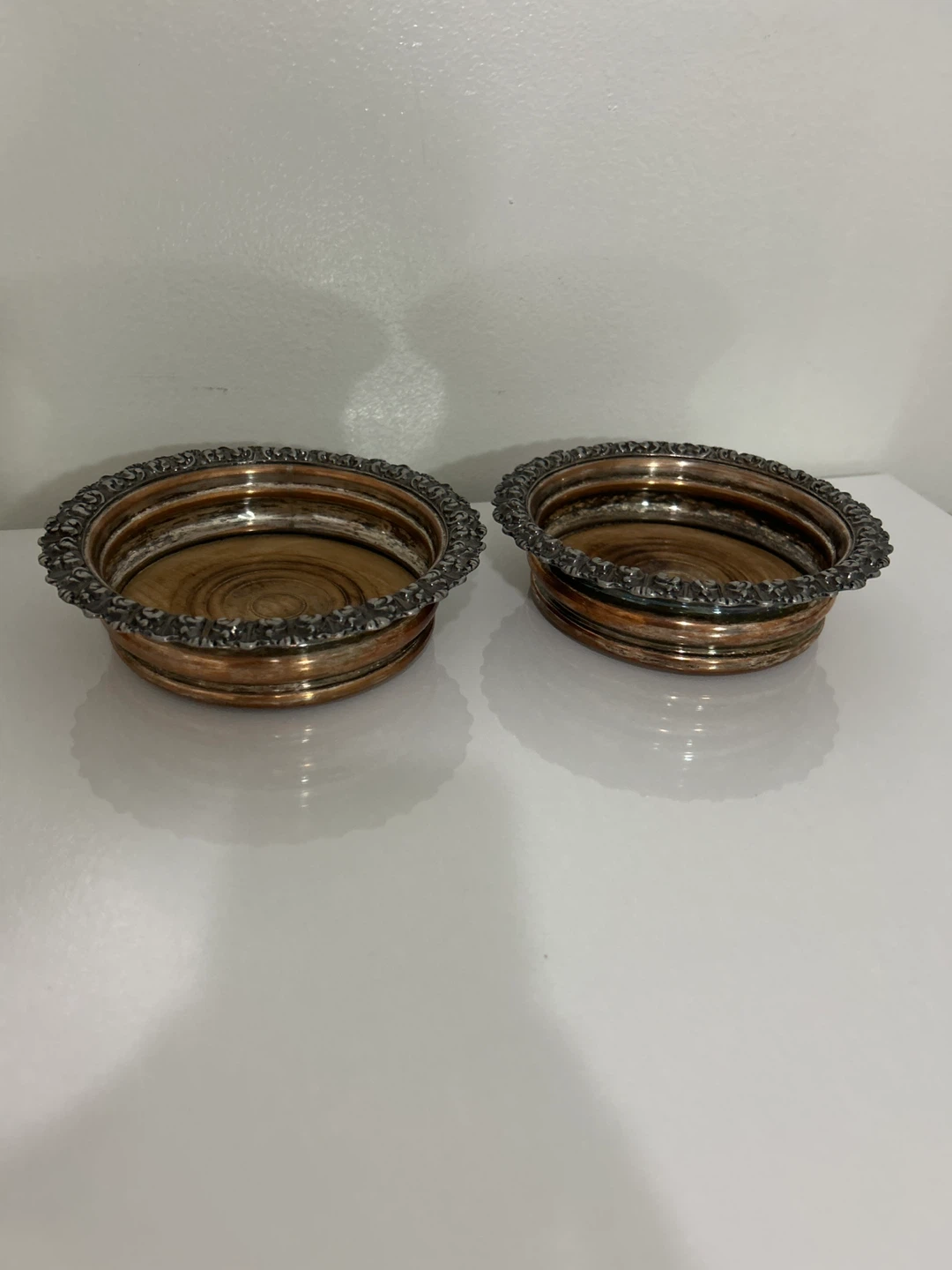 Antique Victorian Silver Plated Wine Coasters Bottle Holders - photo 2