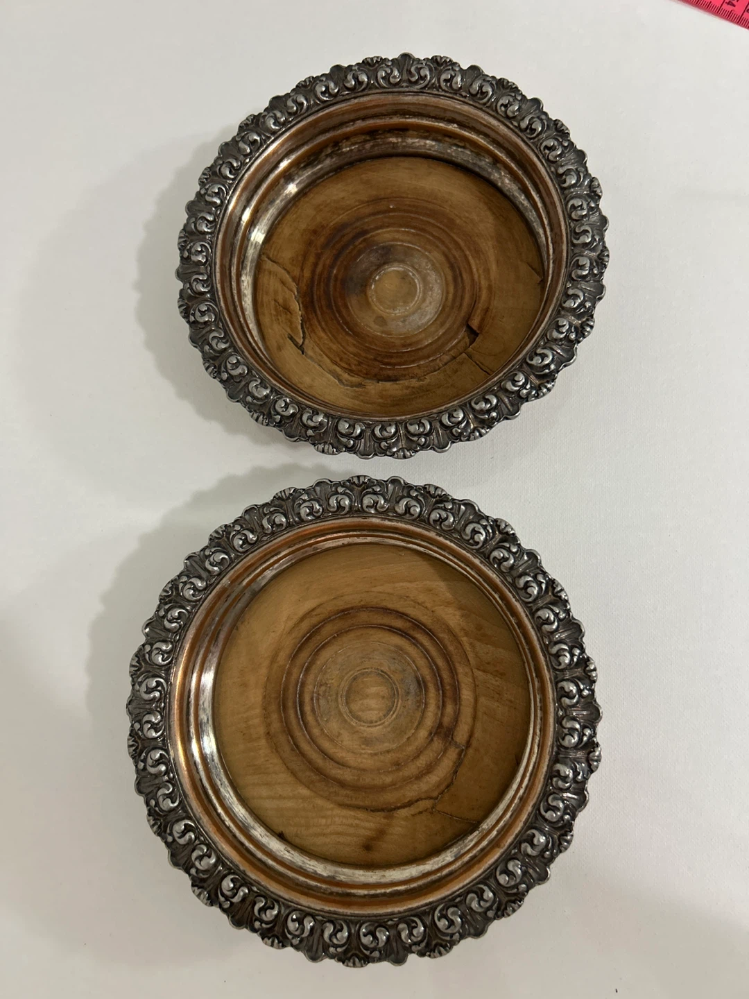 Antique Victorian Silver Plated Wine Coasters Bottle Holders - photo 3