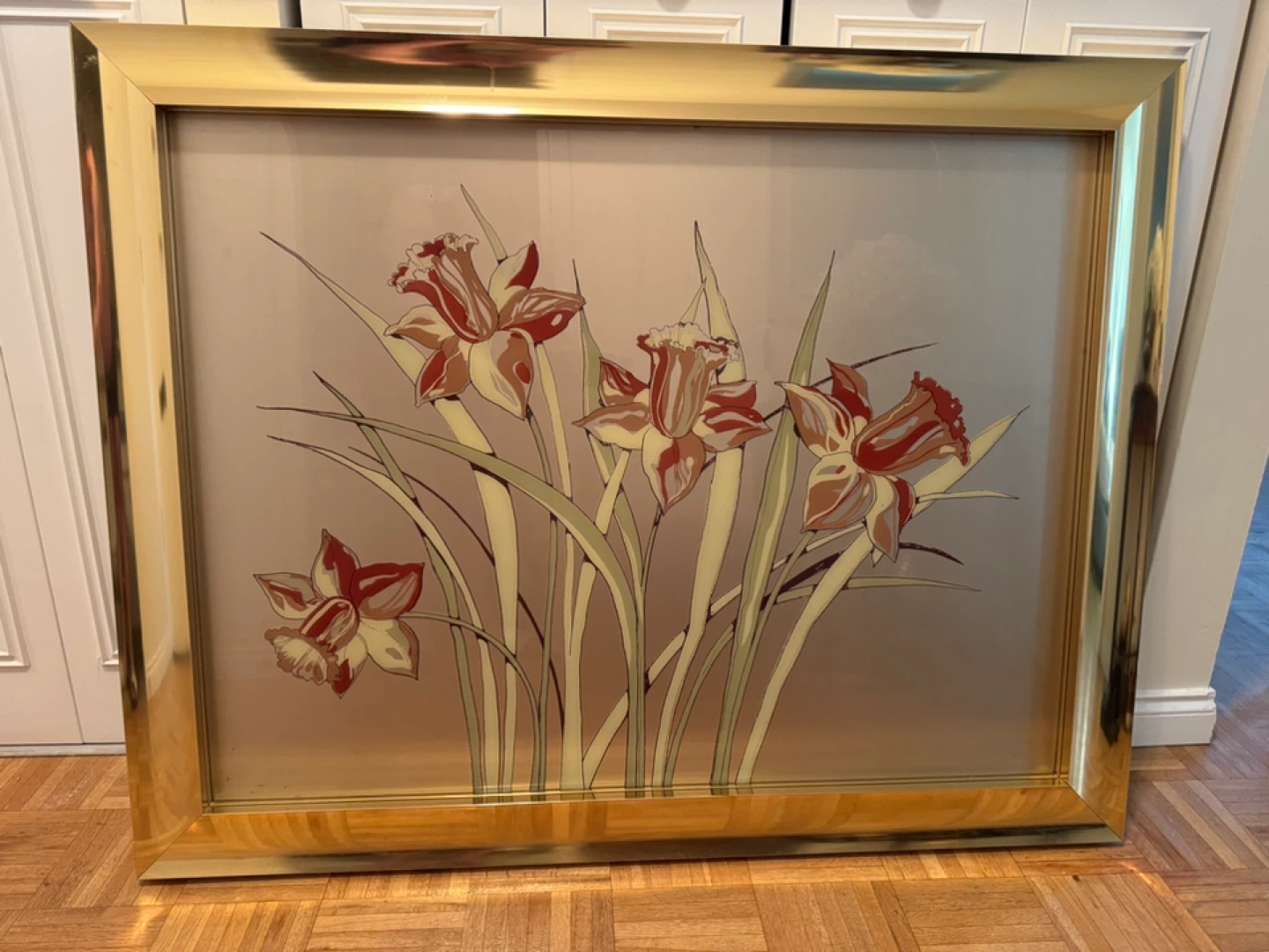 Vintage Daffodil Artwork in Gold Frame - photo 2