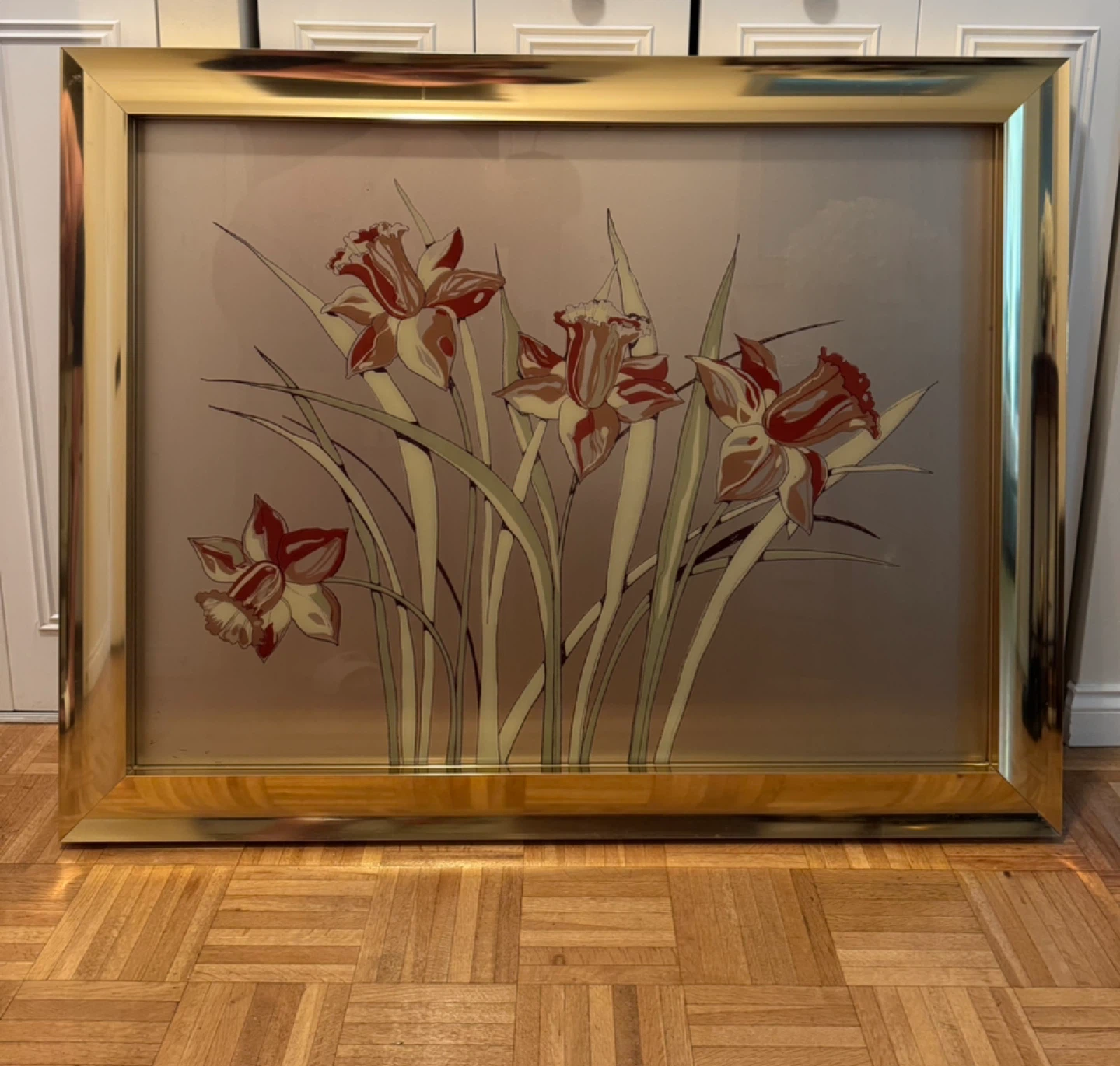Vintage Daffodil Artwork in Gold Frame