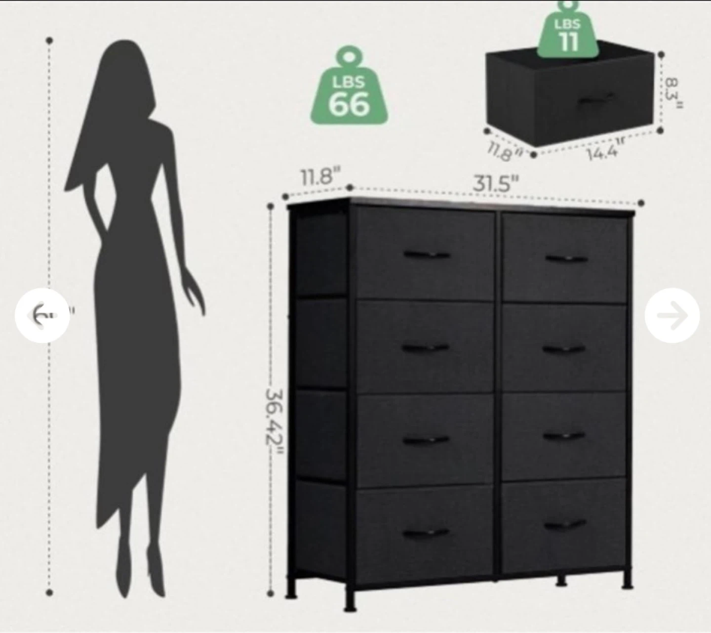 Black 8-Drawer Fabric Dresser