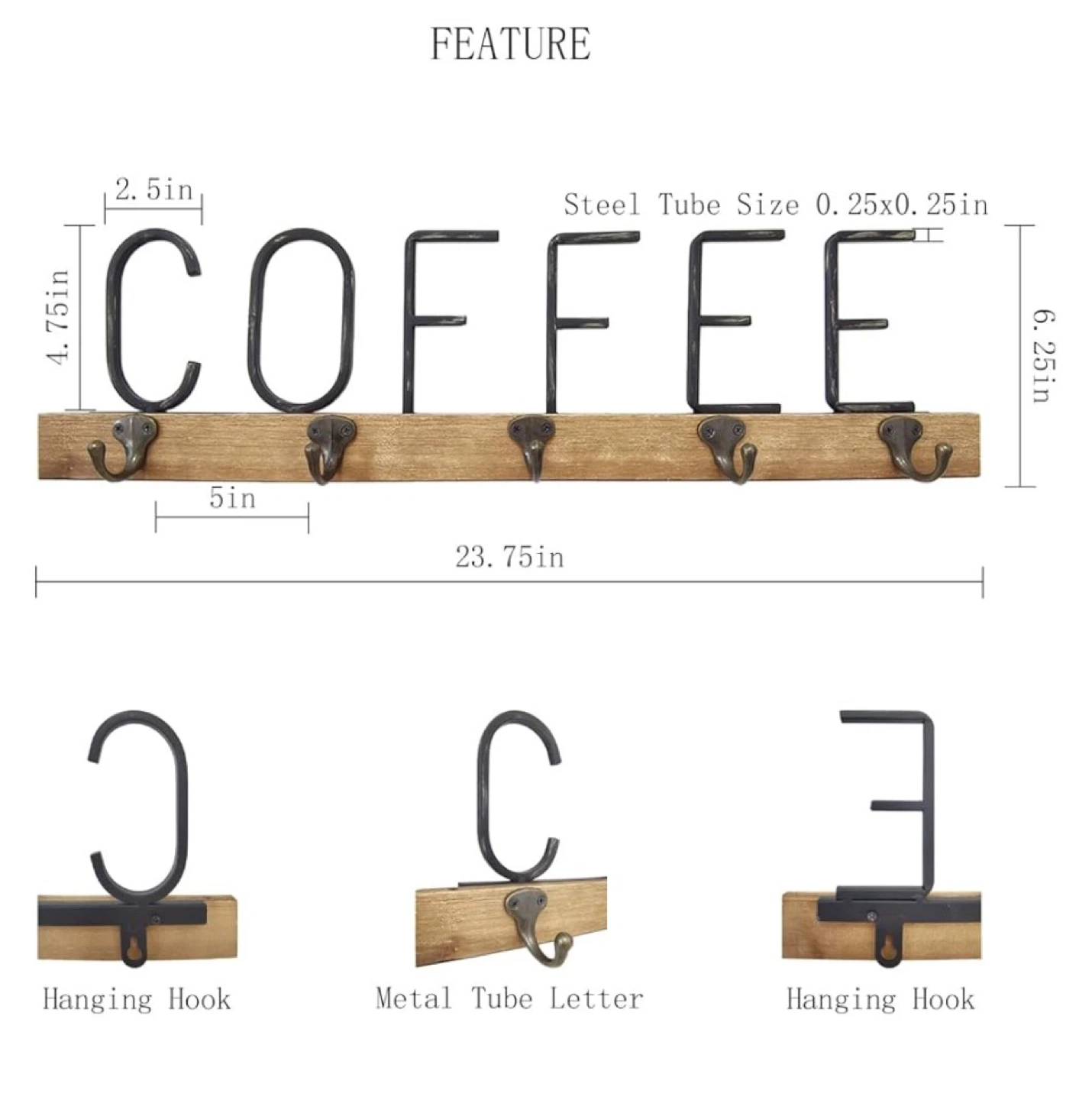COFFEE Sign with 5 Hooks - photo 5