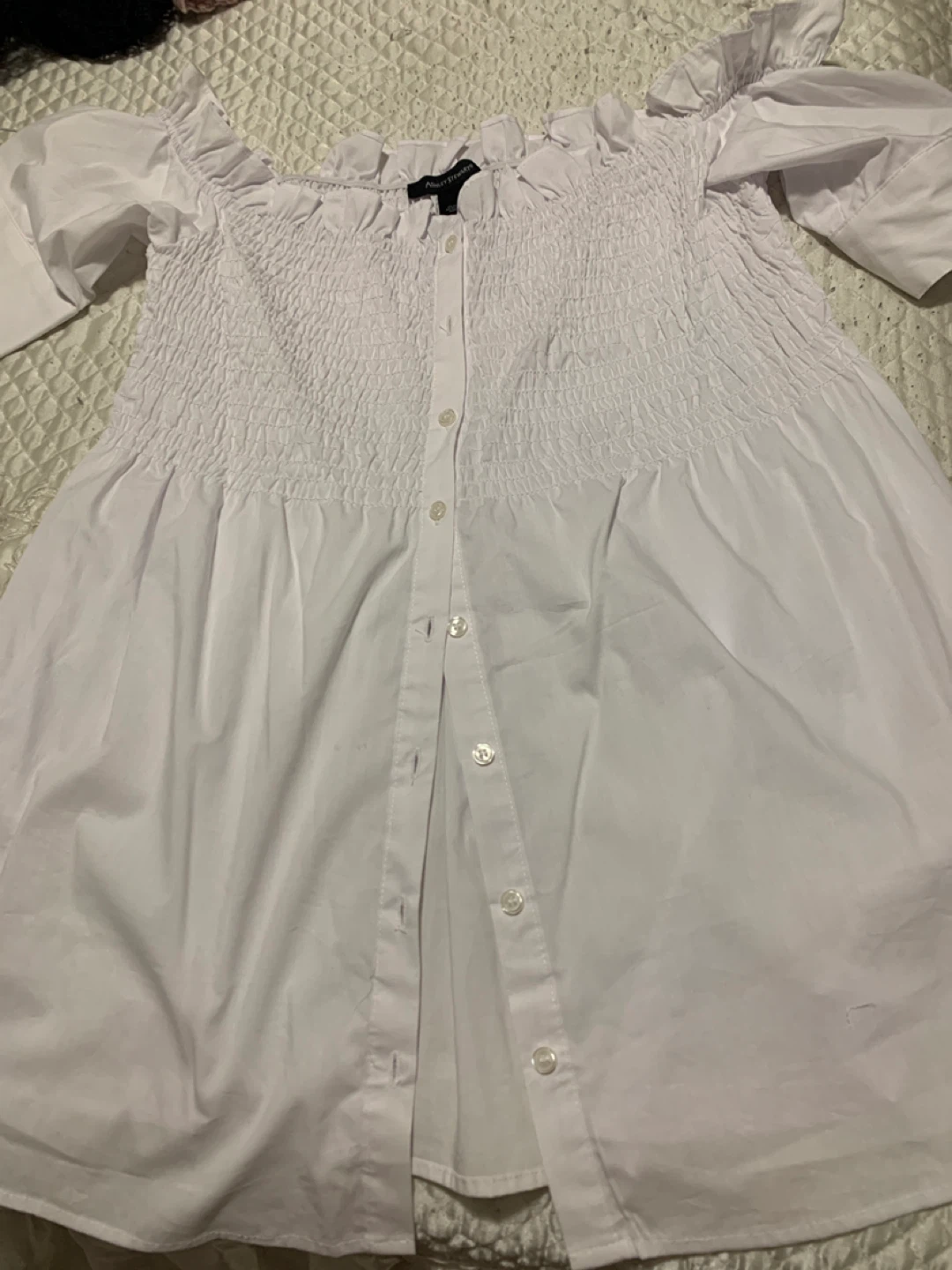 Ashley Stewart White Smocked Off-the-Shoulder Blouse