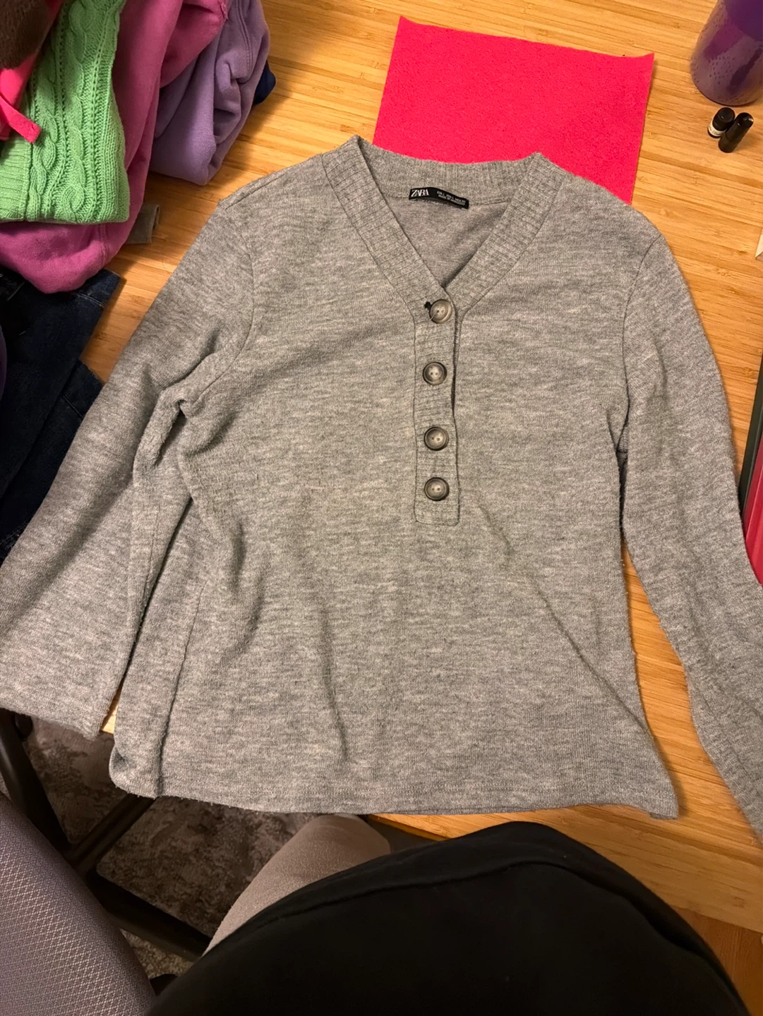 Grey ZARA Henley Long Sleeve Sweater