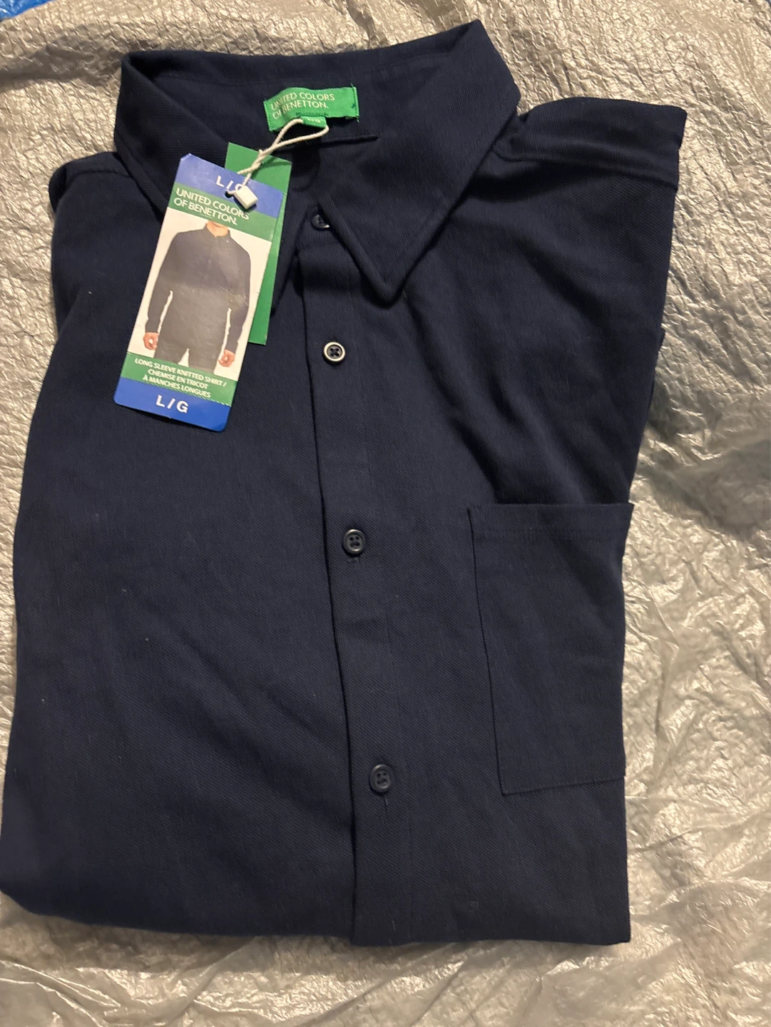 United Colors of Benetton Long Sleeve Knitted Shirt - Navy L/G