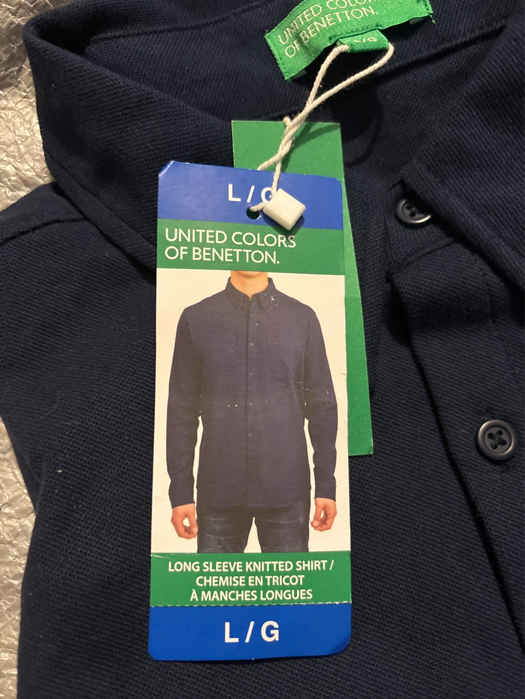 United Colors of Benetton Long Sleeve Knitted Shirt - Navy L/G - photo 2