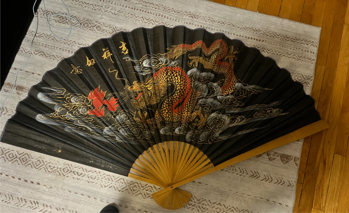 Black Dragon Print Folding Fan