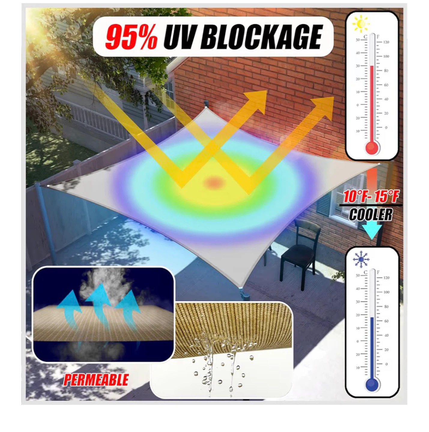 Colourtree Shade Sail Canopy 95% UV Blockage - photo 3