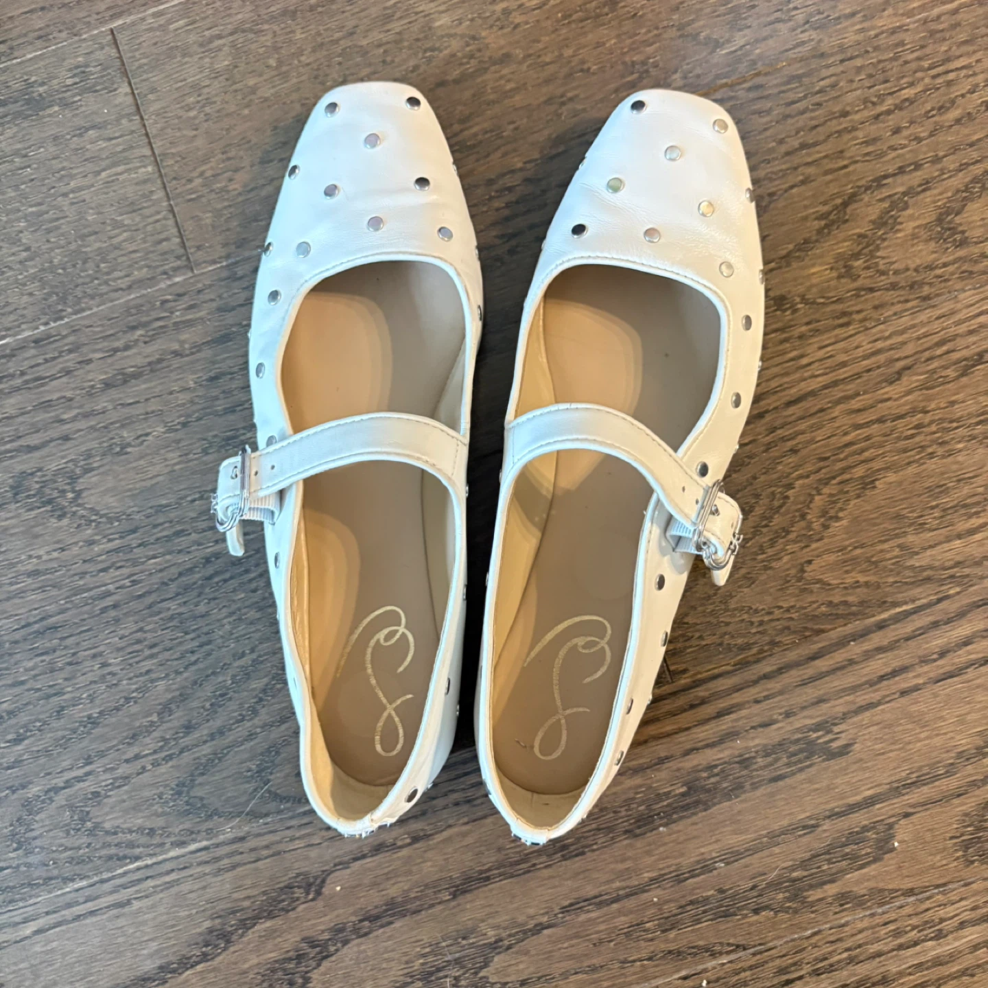 Sam Edelman White Studded Mary Jane Flats Size 9.5
