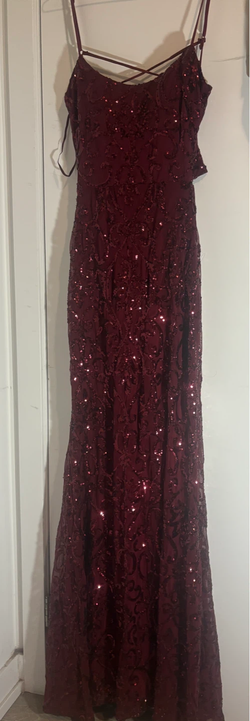 Sequin burgundy red prom dress - photo 3