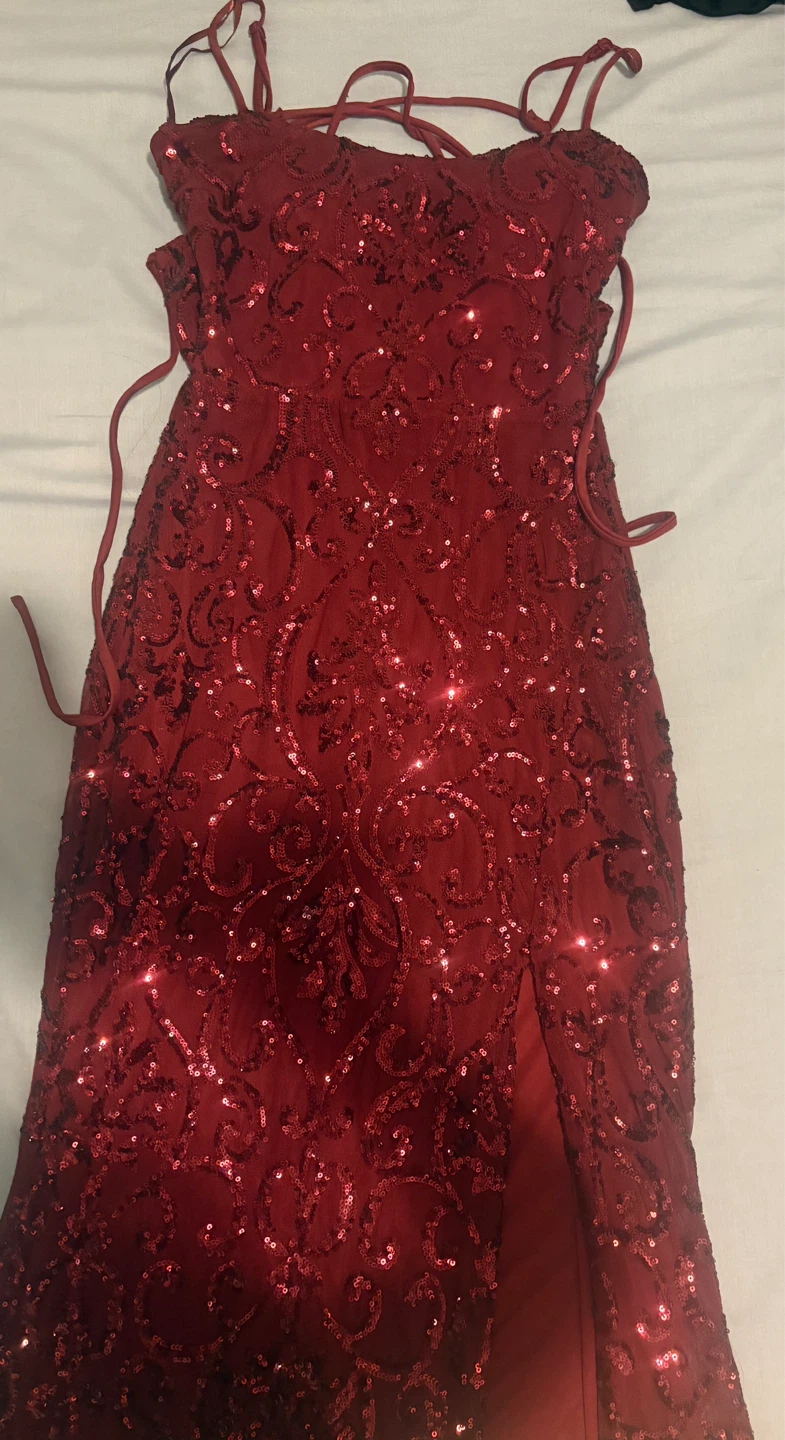 Sequin burgundy red prom dress - photo 2