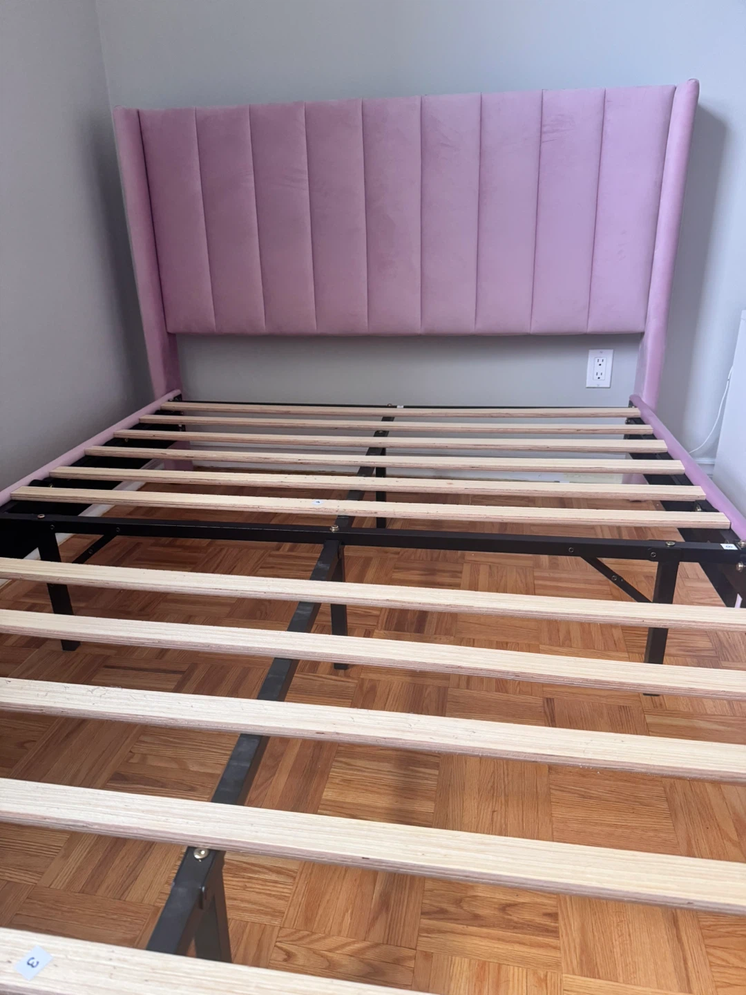 Pink Velvet Upholstered Full Bed Frame with Headboard