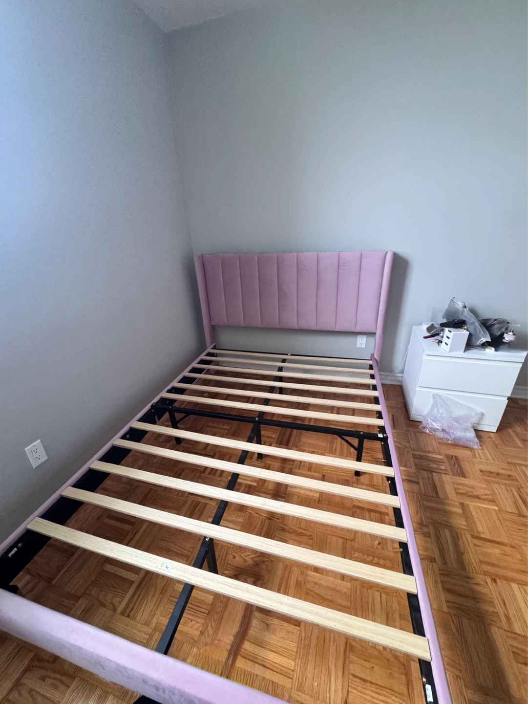 Pink Velvet Upholstered Full Bed Frame with Headboard - photo 5