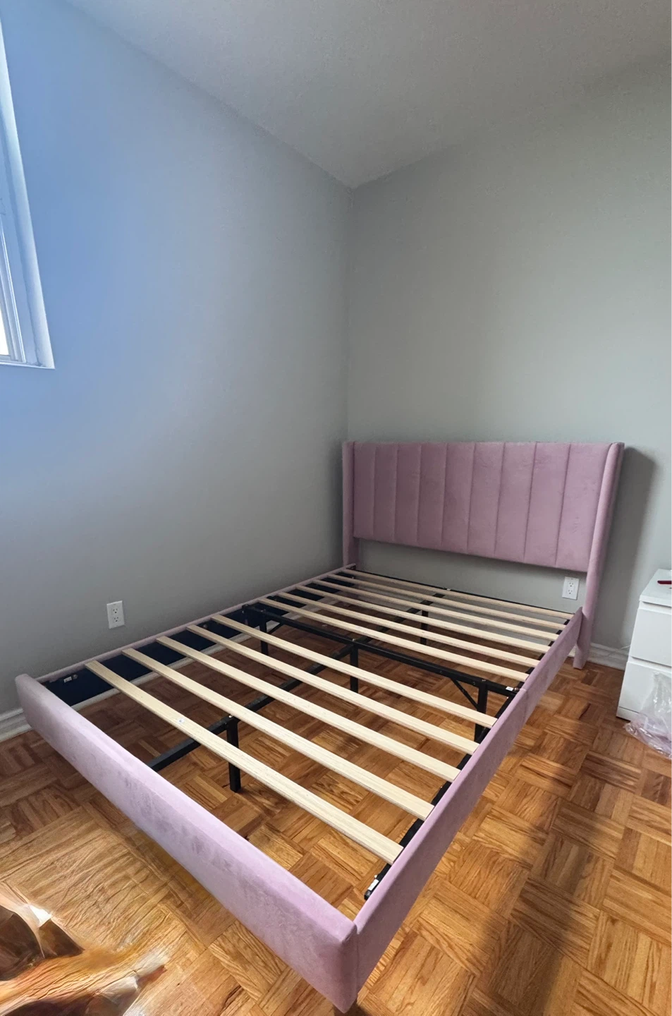 Pink Velvet Upholstered Full Bed Frame with Headboard - photo 4