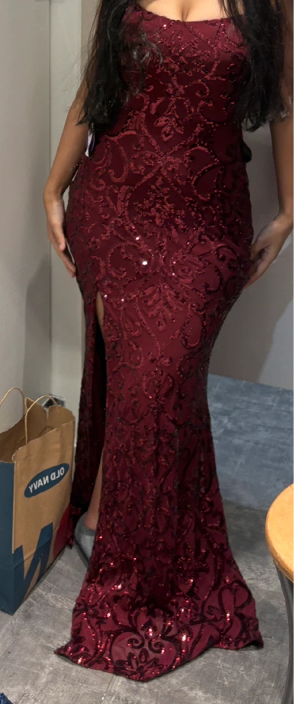 Sequin burgundy red prom dress