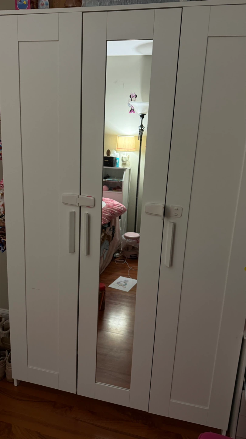 White 3-Door Wardrobe with Mirror