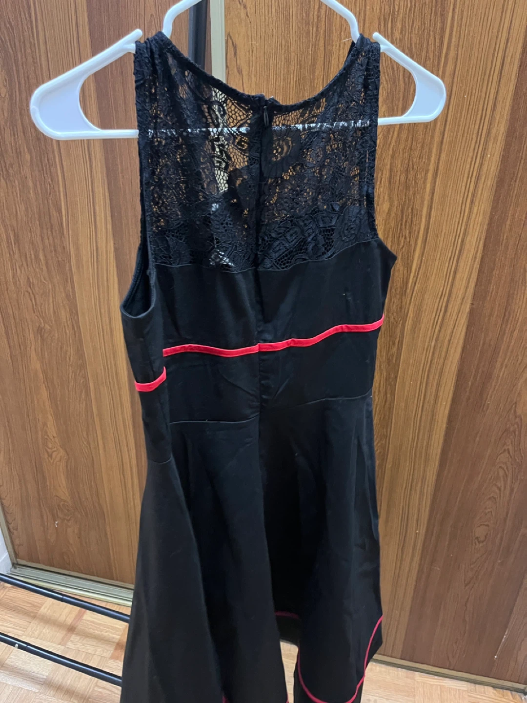 Black Lace and Suede Dress with Pink Trim