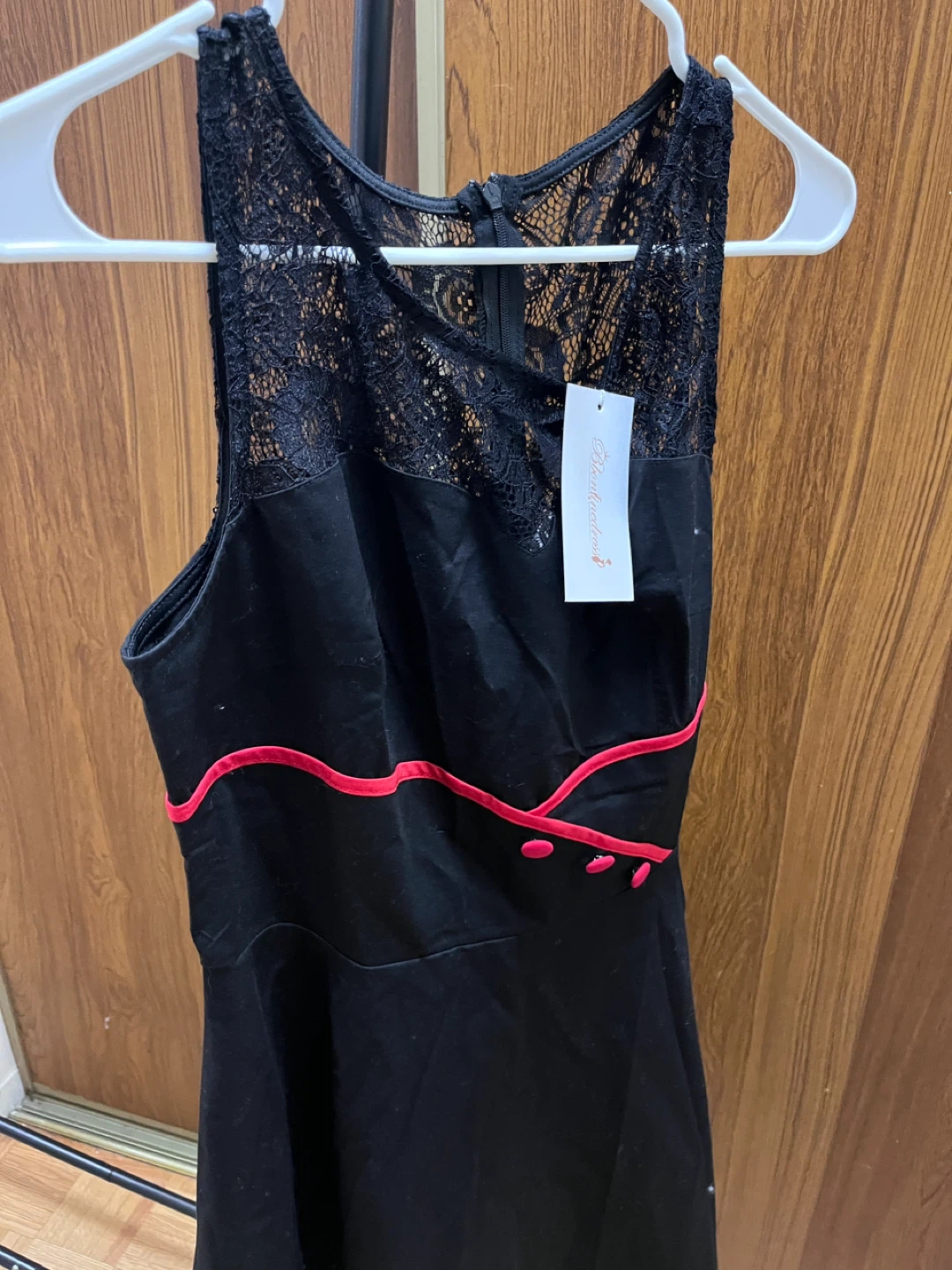 Black Lace and Suede Dress with Pink Trim - photo 2