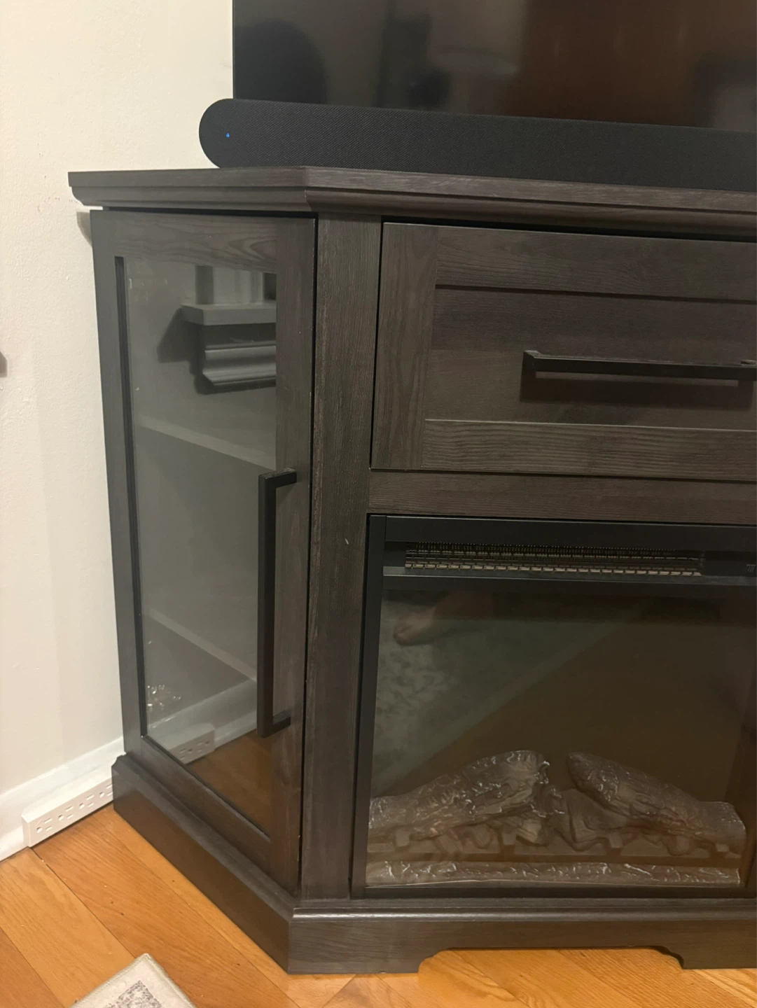 Dark Wood TV Stand with Electric Fireplace - photo 3