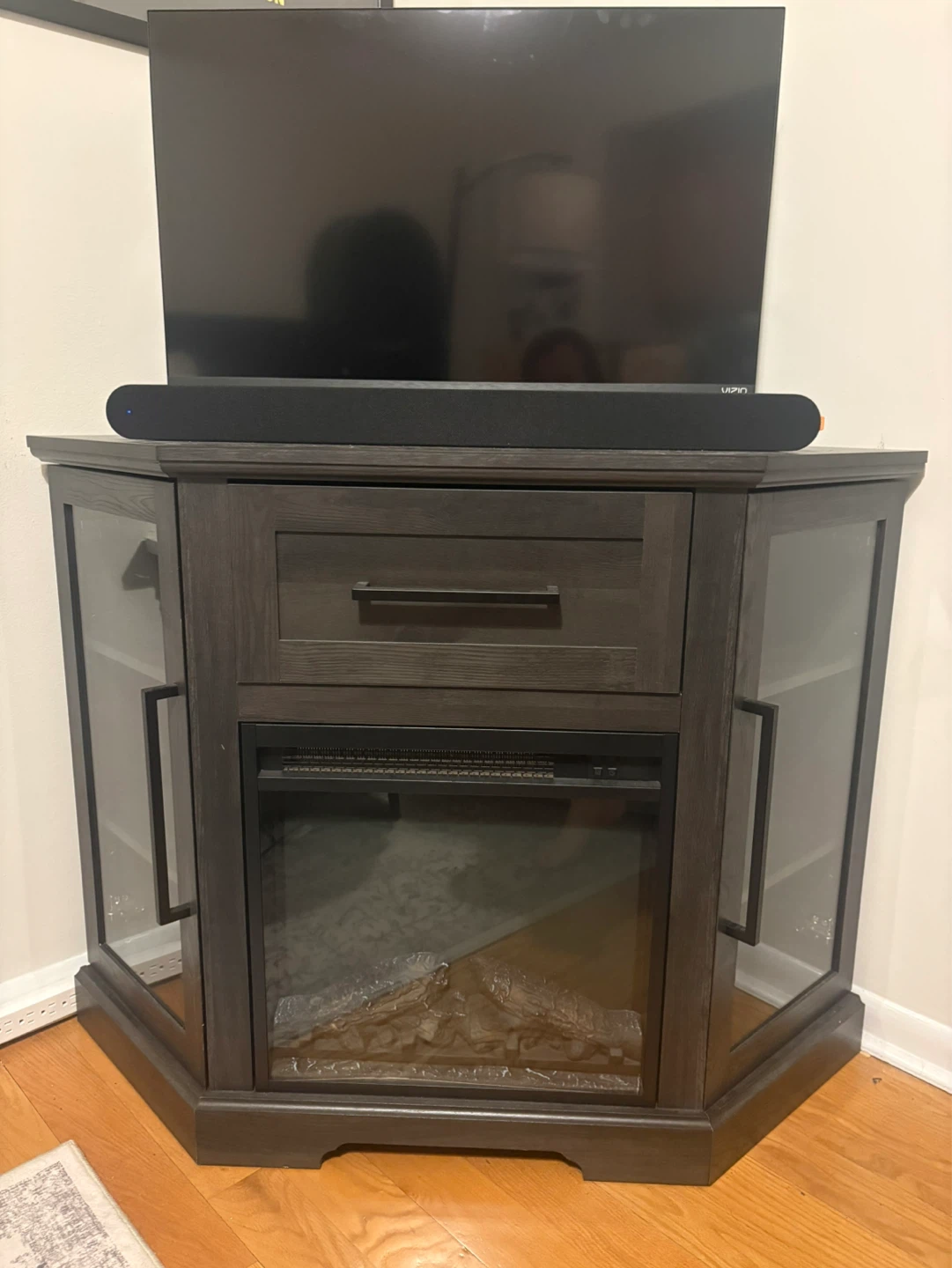 Dark Wood TV Stand with Electric Fireplace