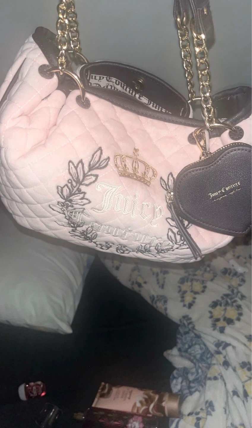 Juicy Couture Quilted Velour Drawstring Bag with Coin Pouch