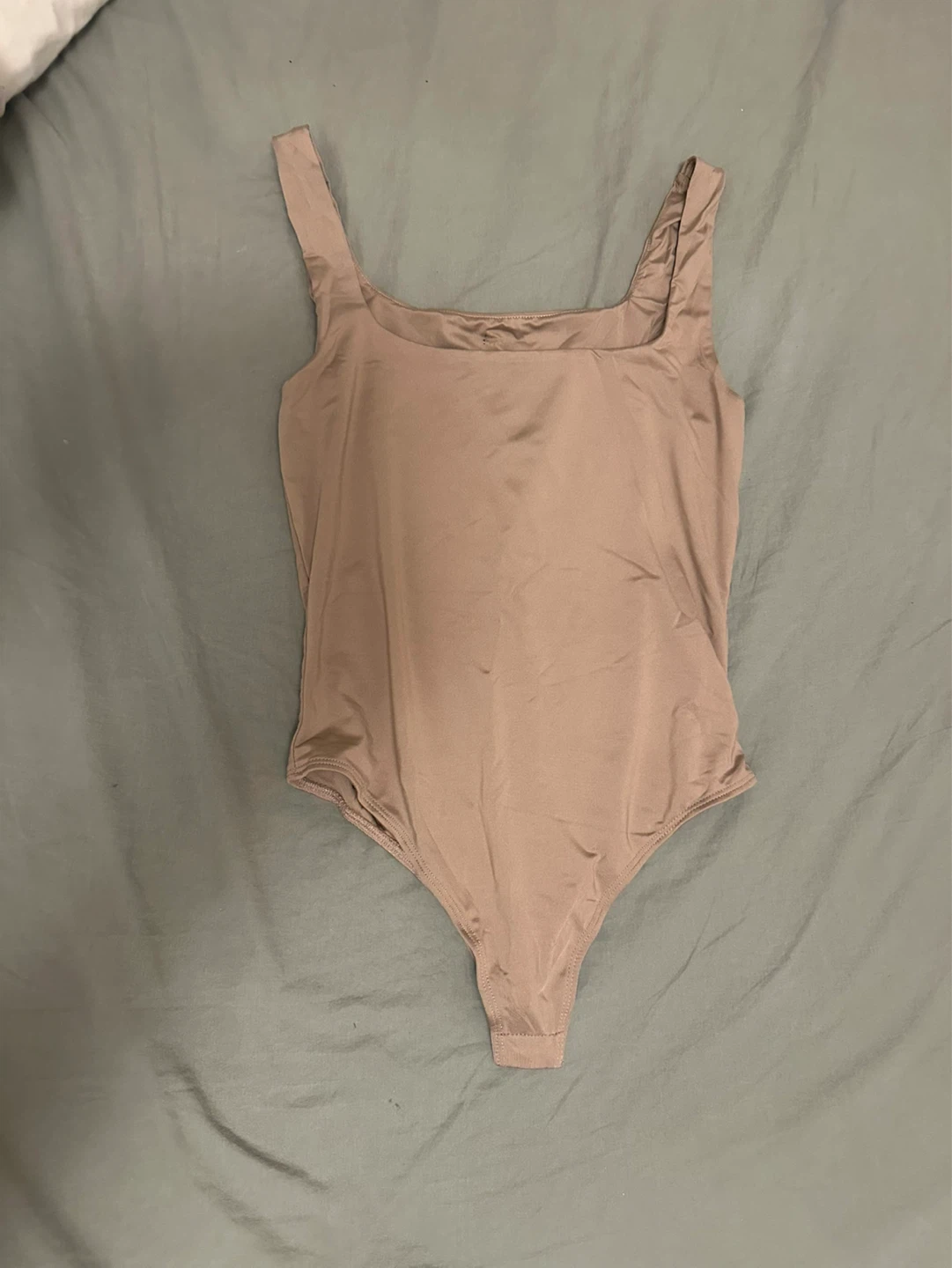 Satin Square Neck Bodysuit - Taupe