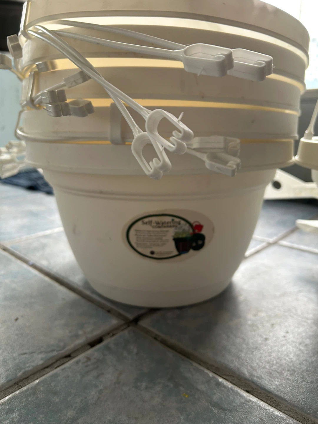 White Self-Watering Hanging Planter - photo 3