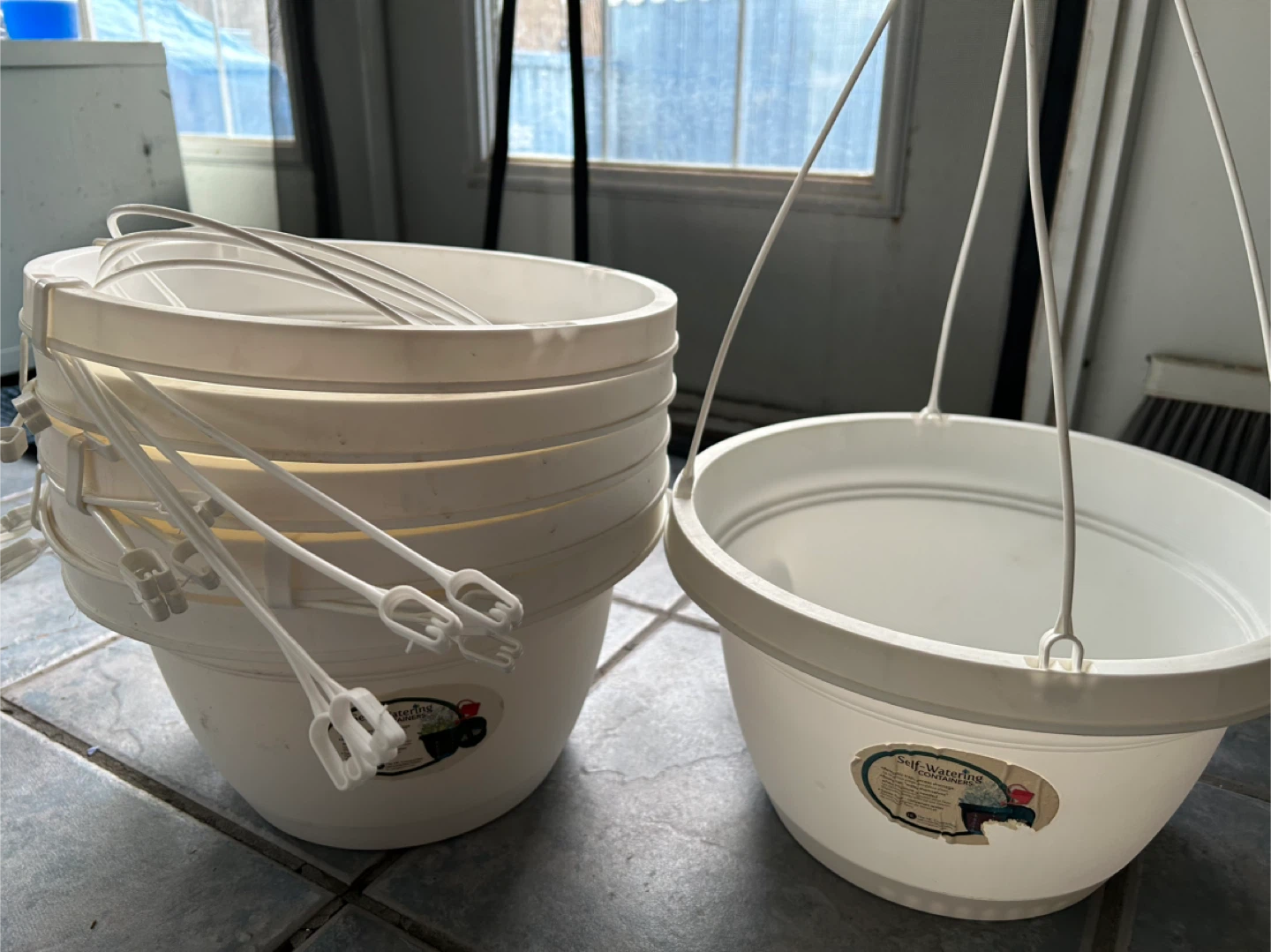 White Self-Watering Hanging Planter - photo 4