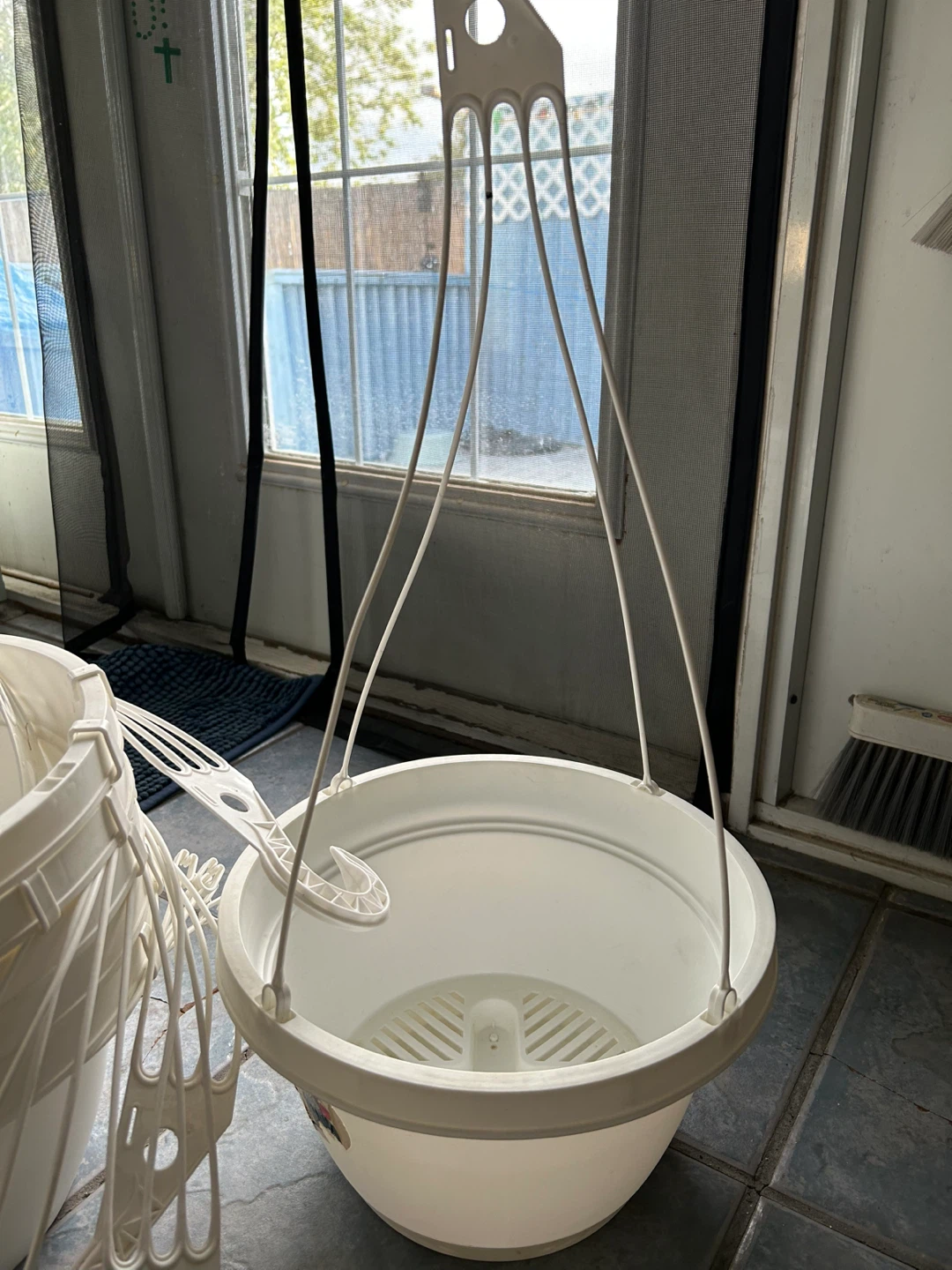 White Self-Watering Hanging Planter