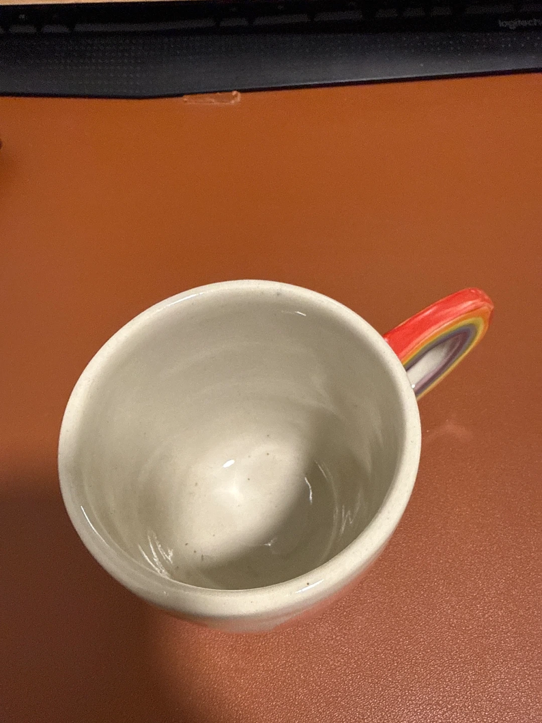 Handmade Ceramic Mug with Rainbow Handle and Heart Faces - photo 3