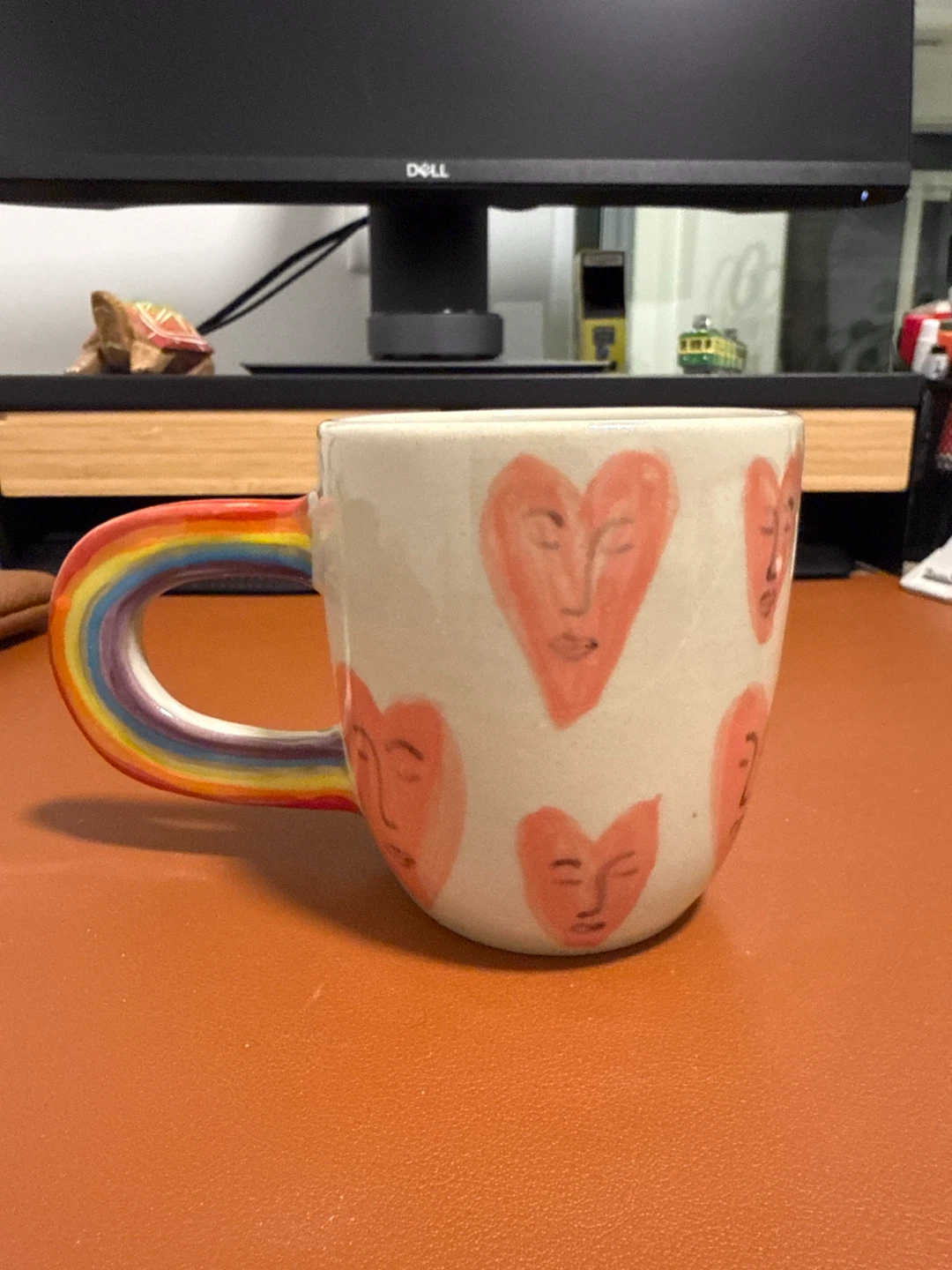 Handmade Ceramic Mug with Rainbow Handle and Heart Faces - photo 4