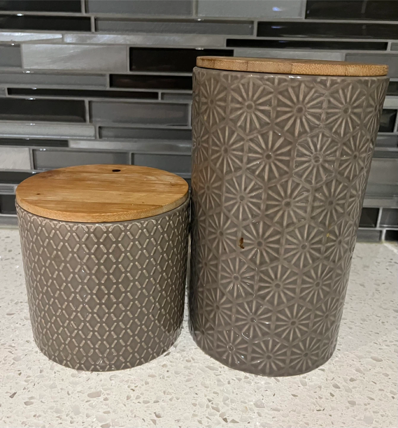 Set of 2 Ceramic Storage Canisters with Bamboo Lids
