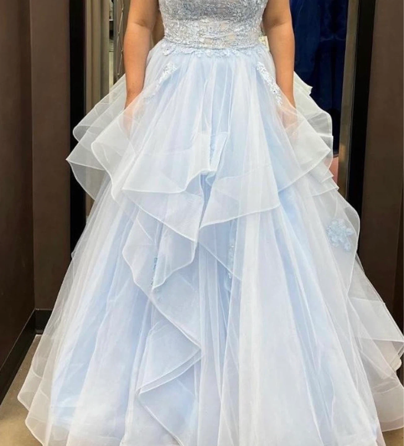 Ellie Wilde Light Blue Off-the-Shoulder Ruffled Gown - photo 4