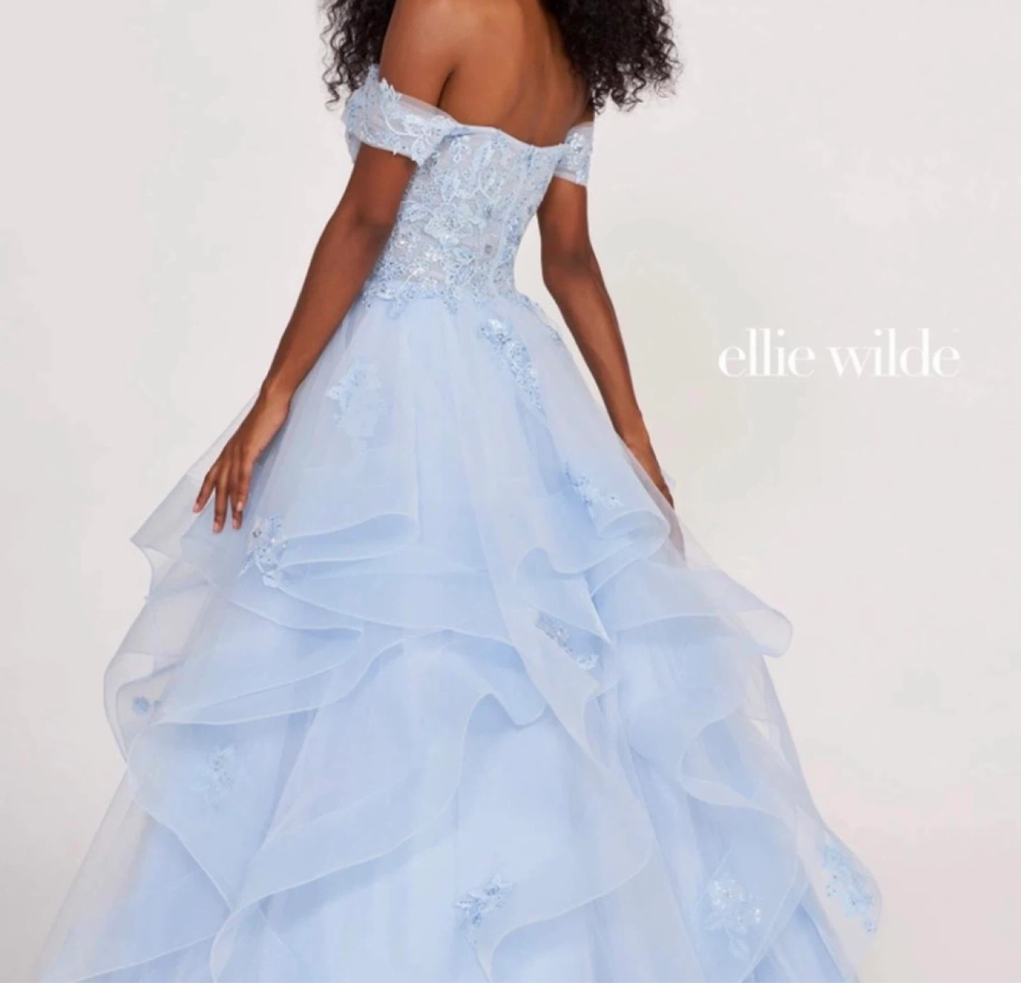 Ellie Wilde Light Blue Off-the-Shoulder Ruffled Gown - photo 3