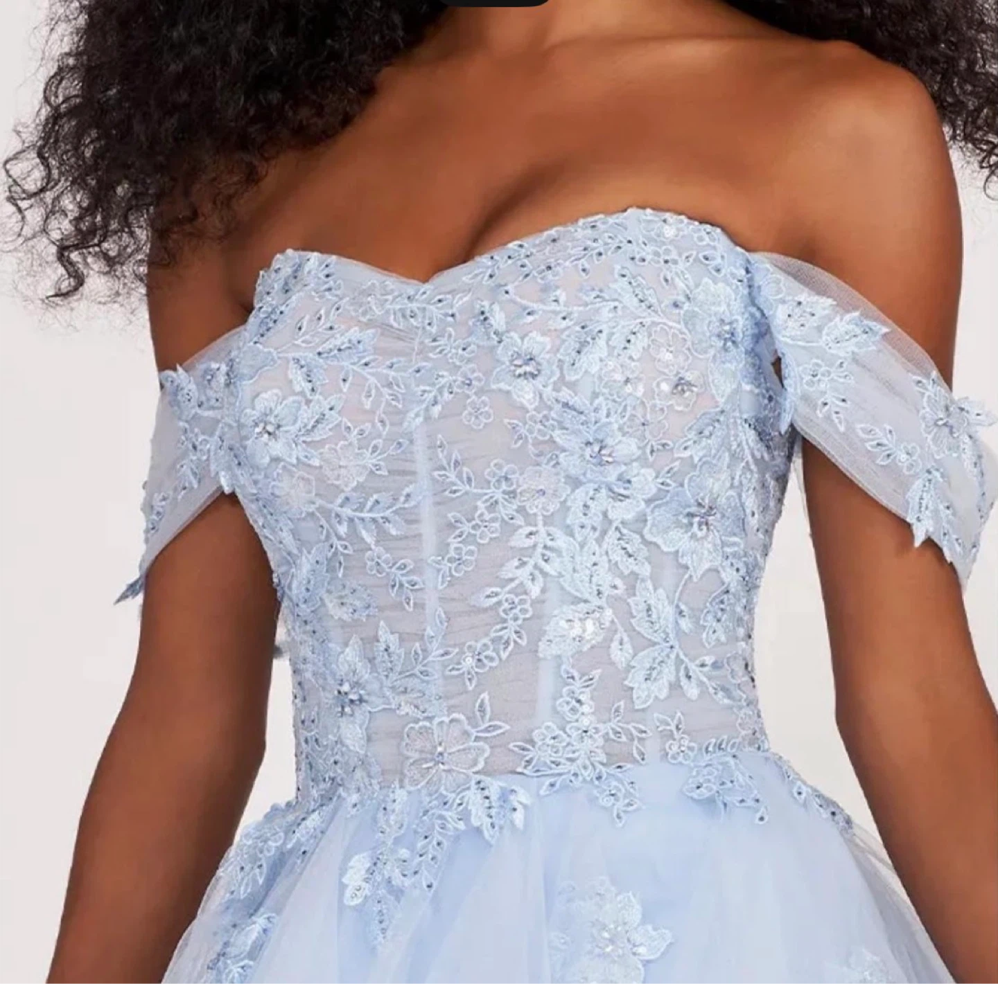Ellie Wilde Light Blue Off-the-Shoulder Ruffled Gown - photo 2