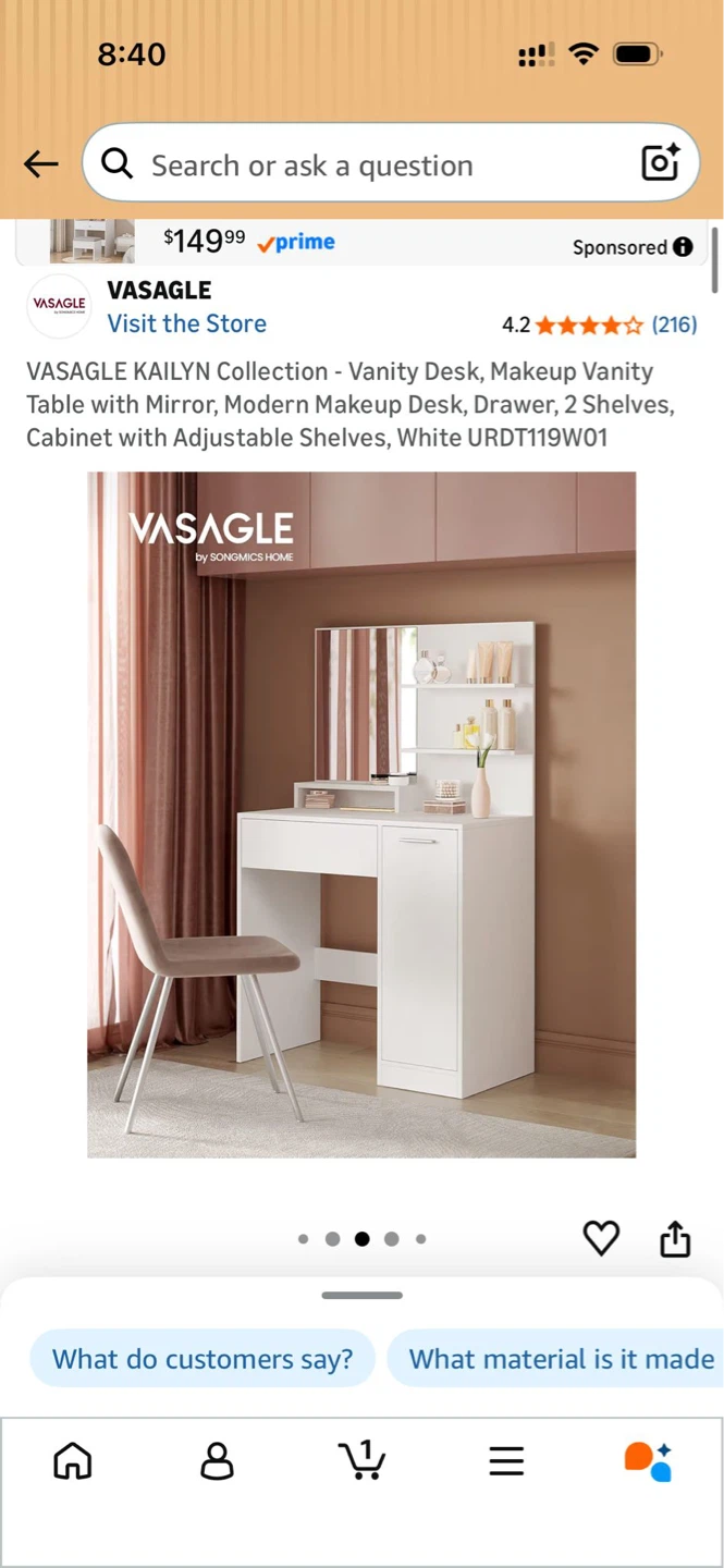 VASAGLE Vanity Desk with Mirror and Storage - photo 2