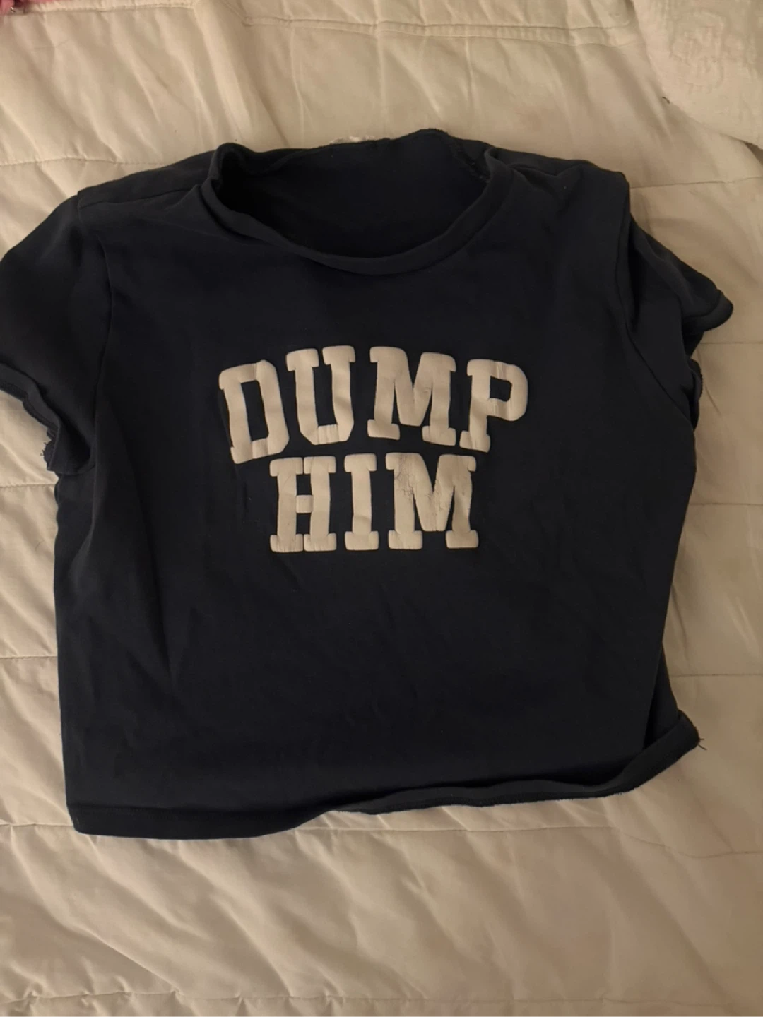 Navy "Dump Him" Graphic Crop Top