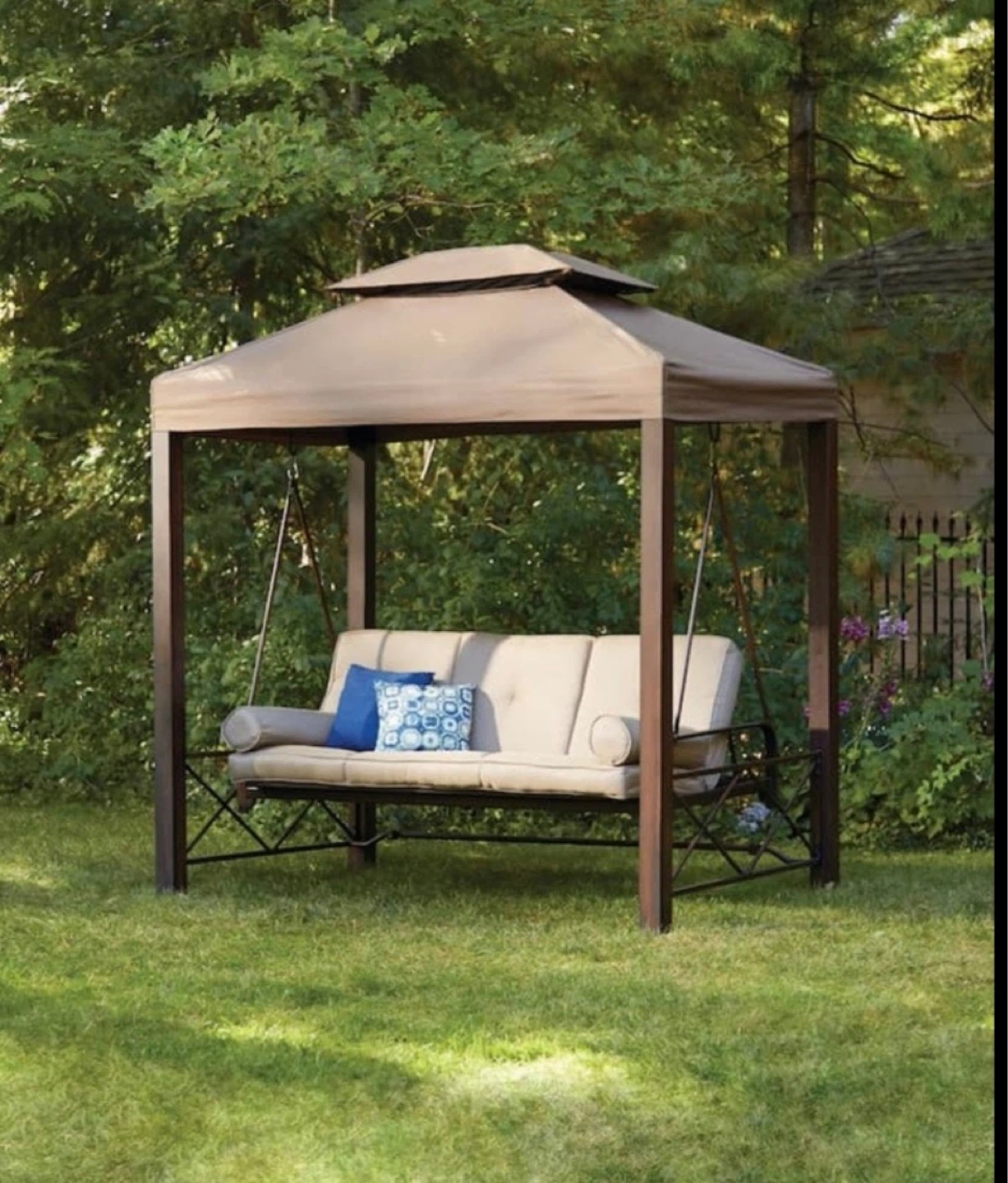 3-Seater Patio Swing with Canopy and Mosquito Netting - photo 2