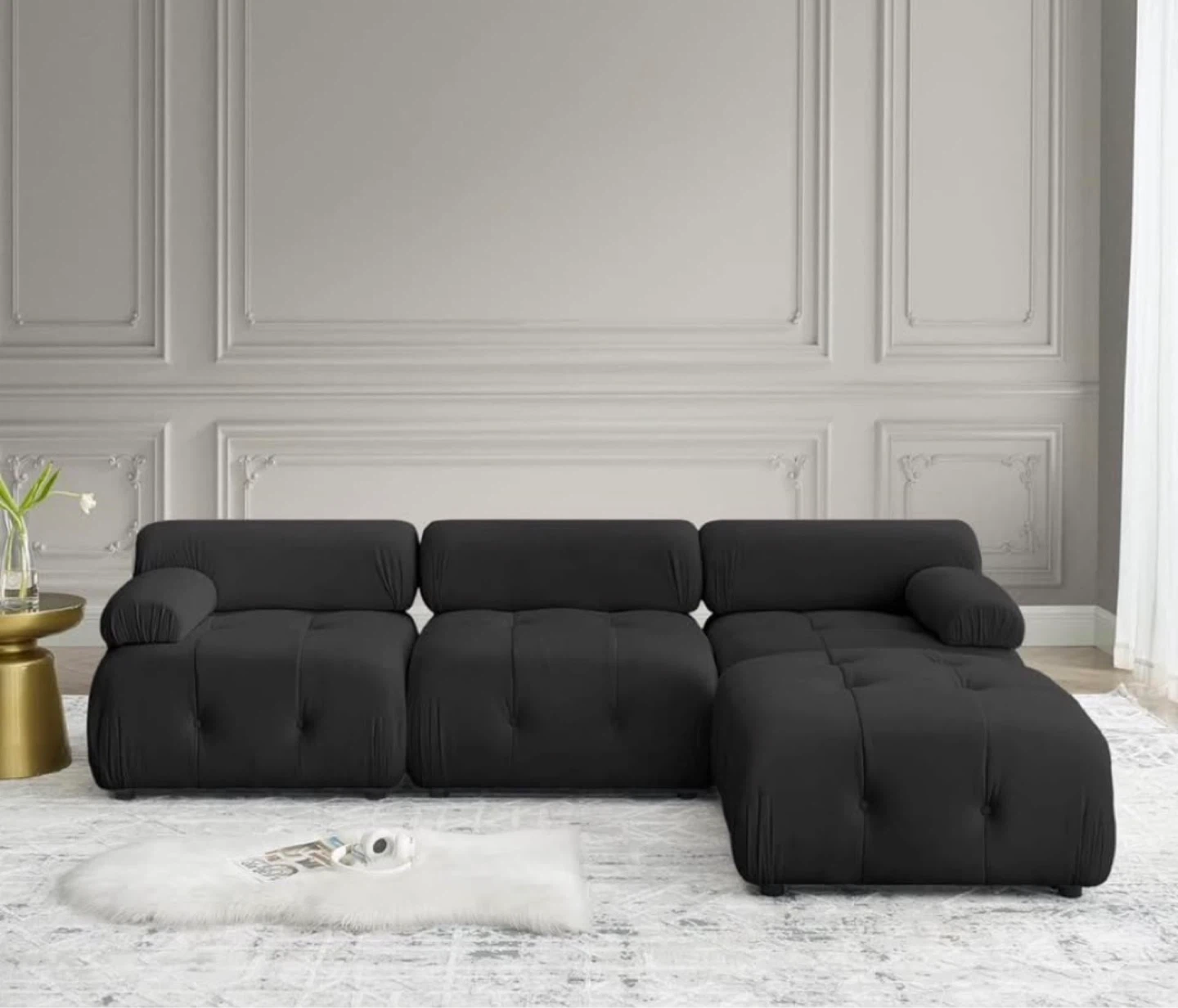 Black Tufted Sectional Sofa