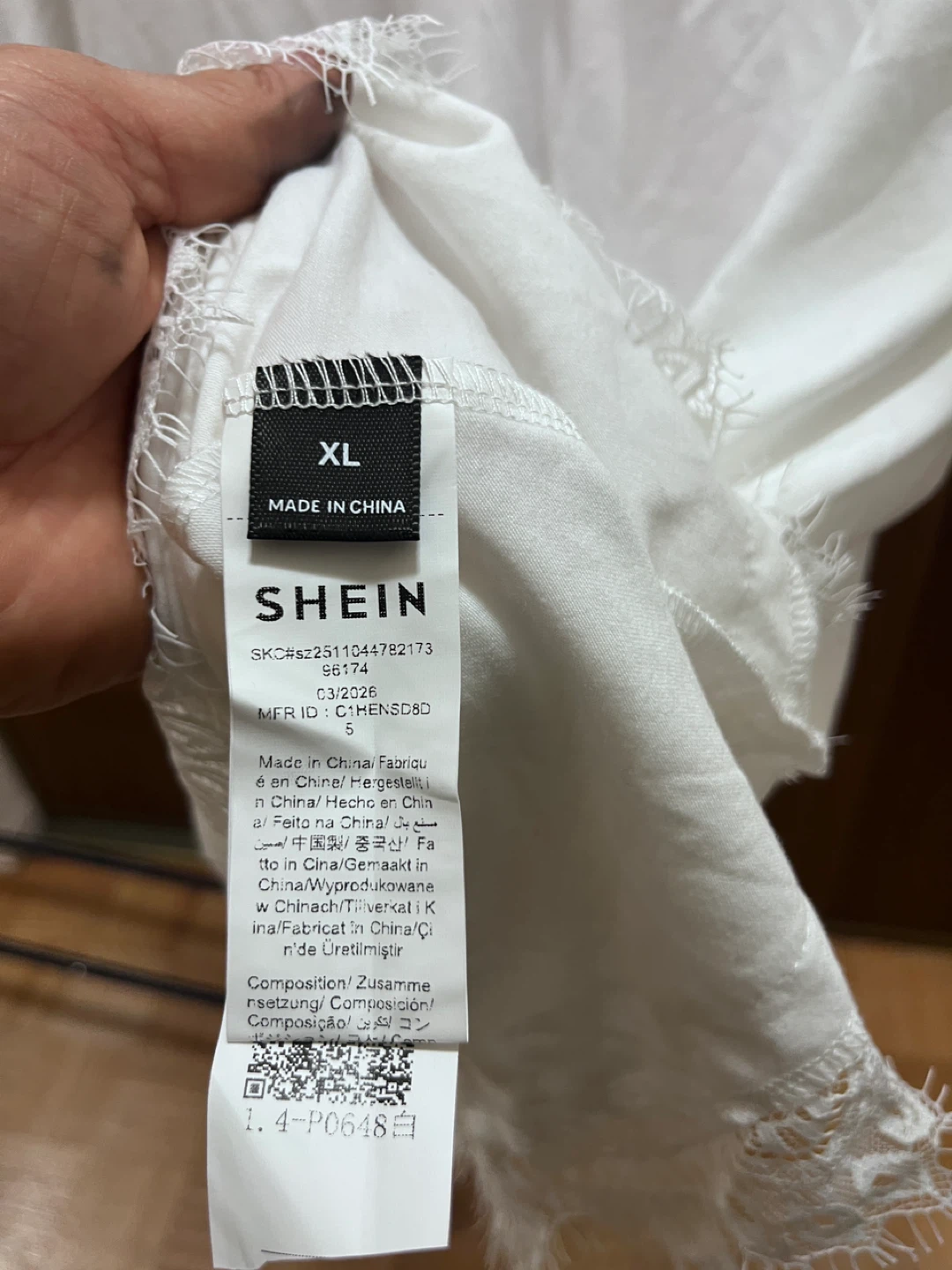 SHEIN White Lace Trim T-Shirt XL