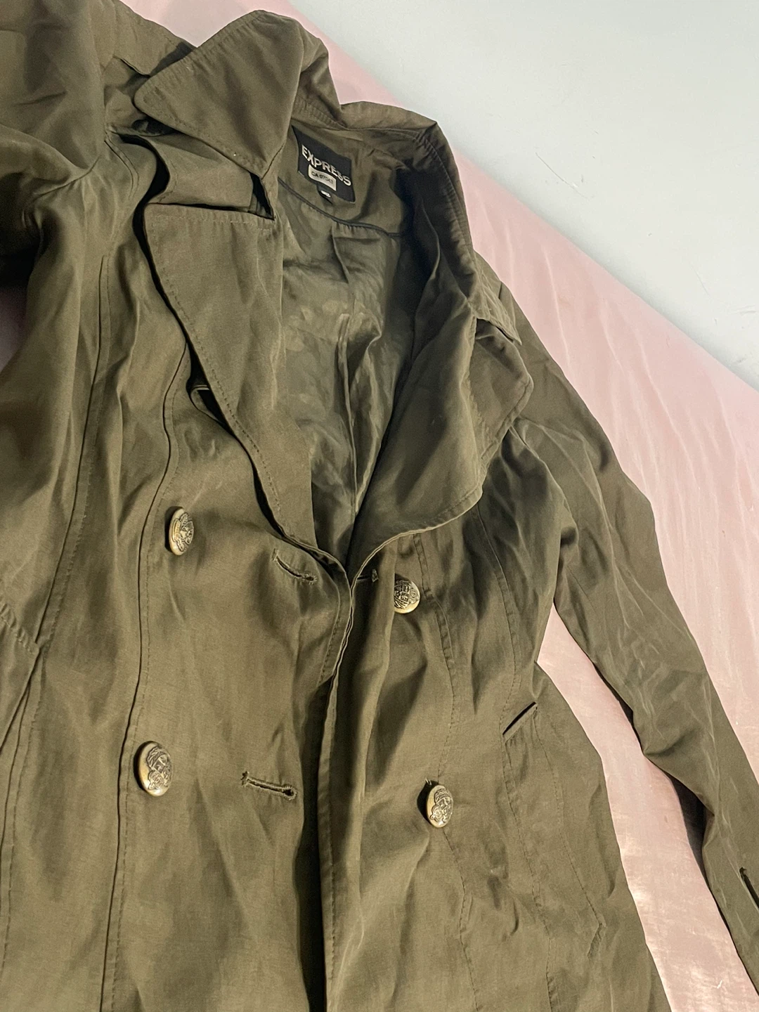 Olive Green Express Double-Breasted Coat Size M - photo 2