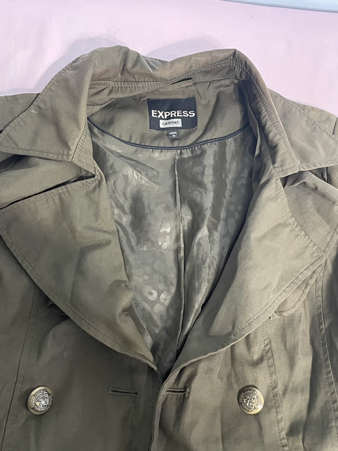 Olive Green Express Double-Breasted Coat Size M - photo 3