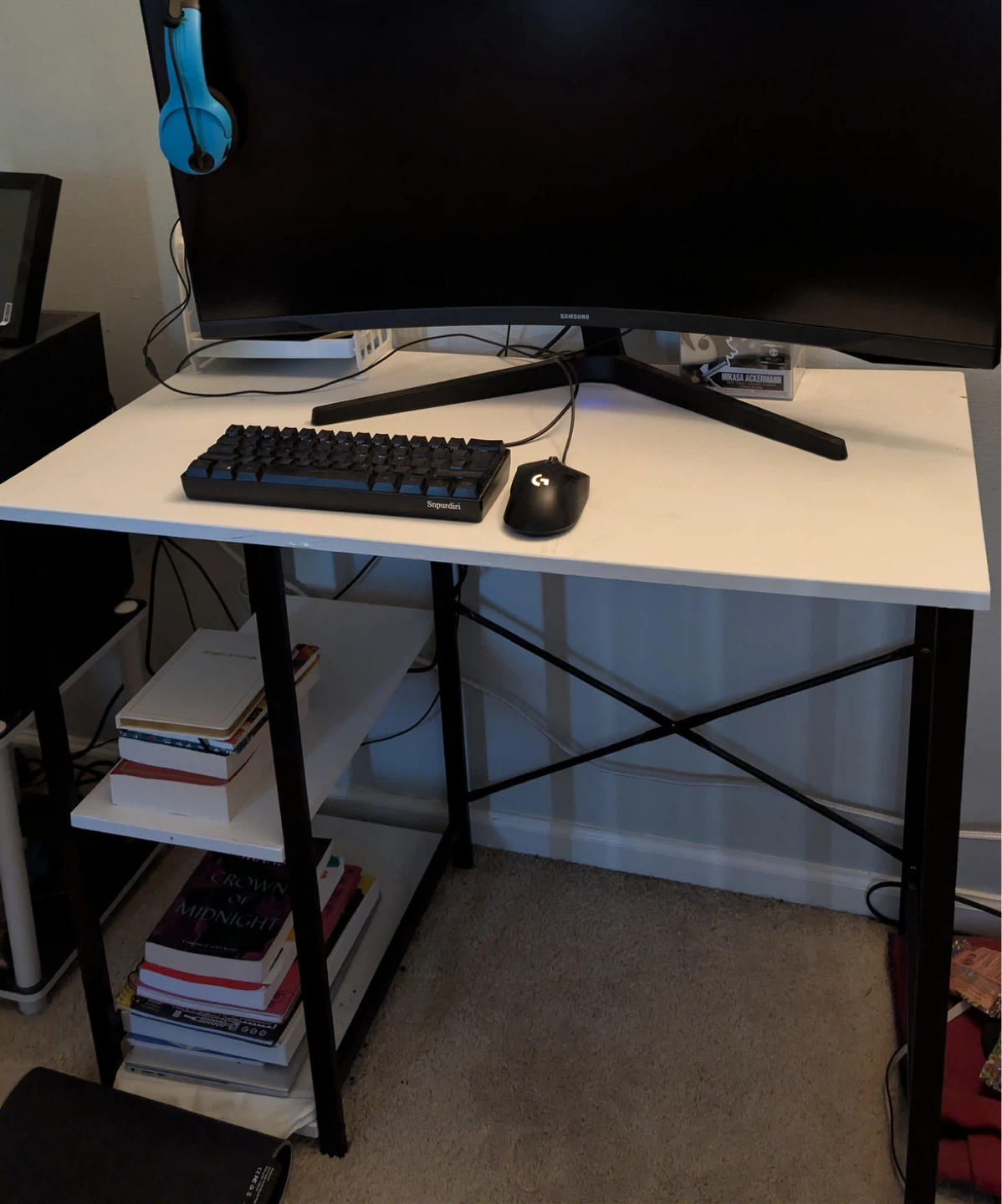 White Top Metal Frame Desk with Shelves