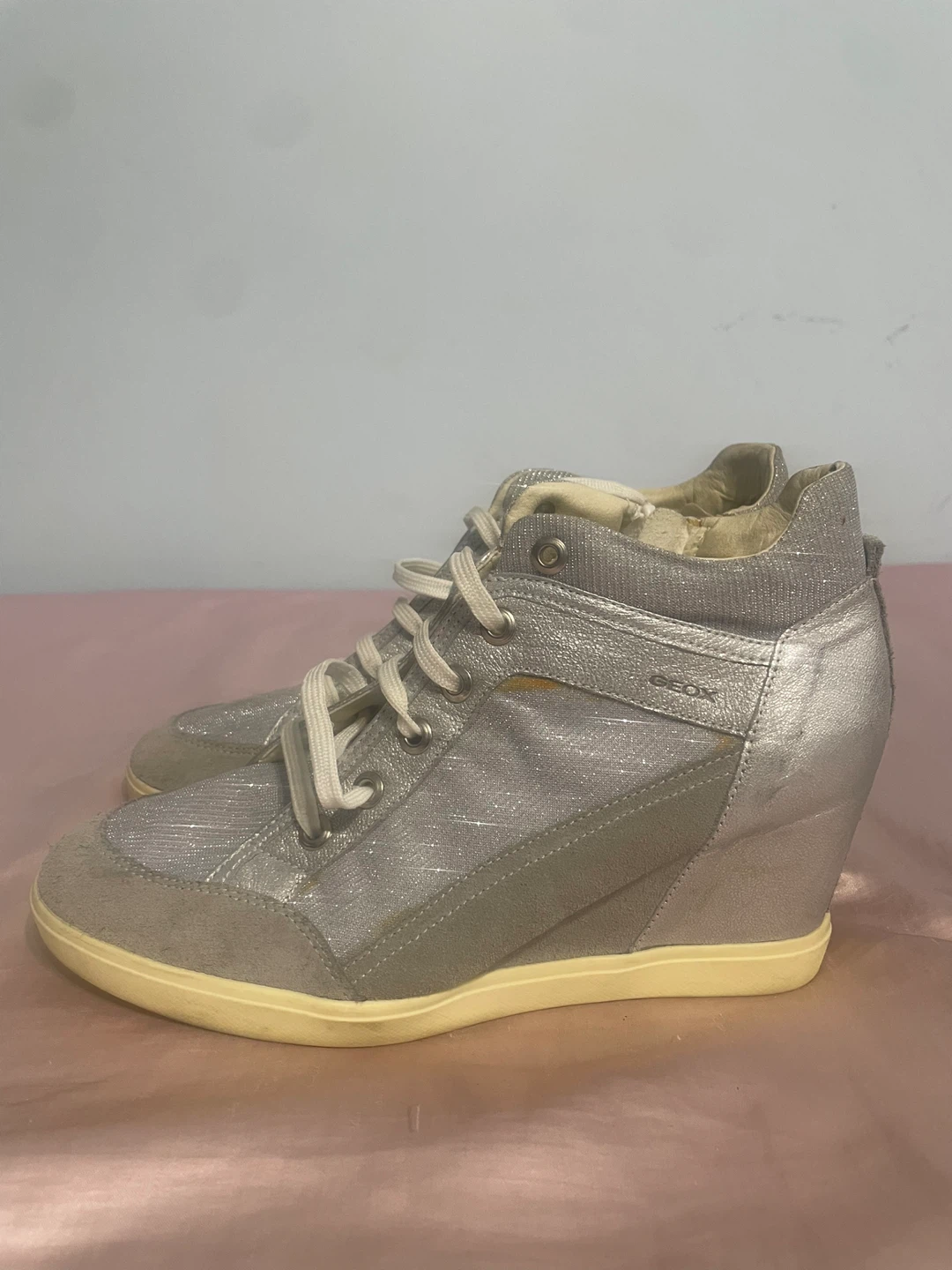 Geox Silver Wedge Sneakers Size 8 - 8.5