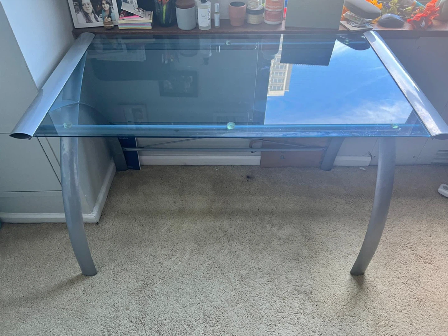 Glass Top Desk with Metal Frame