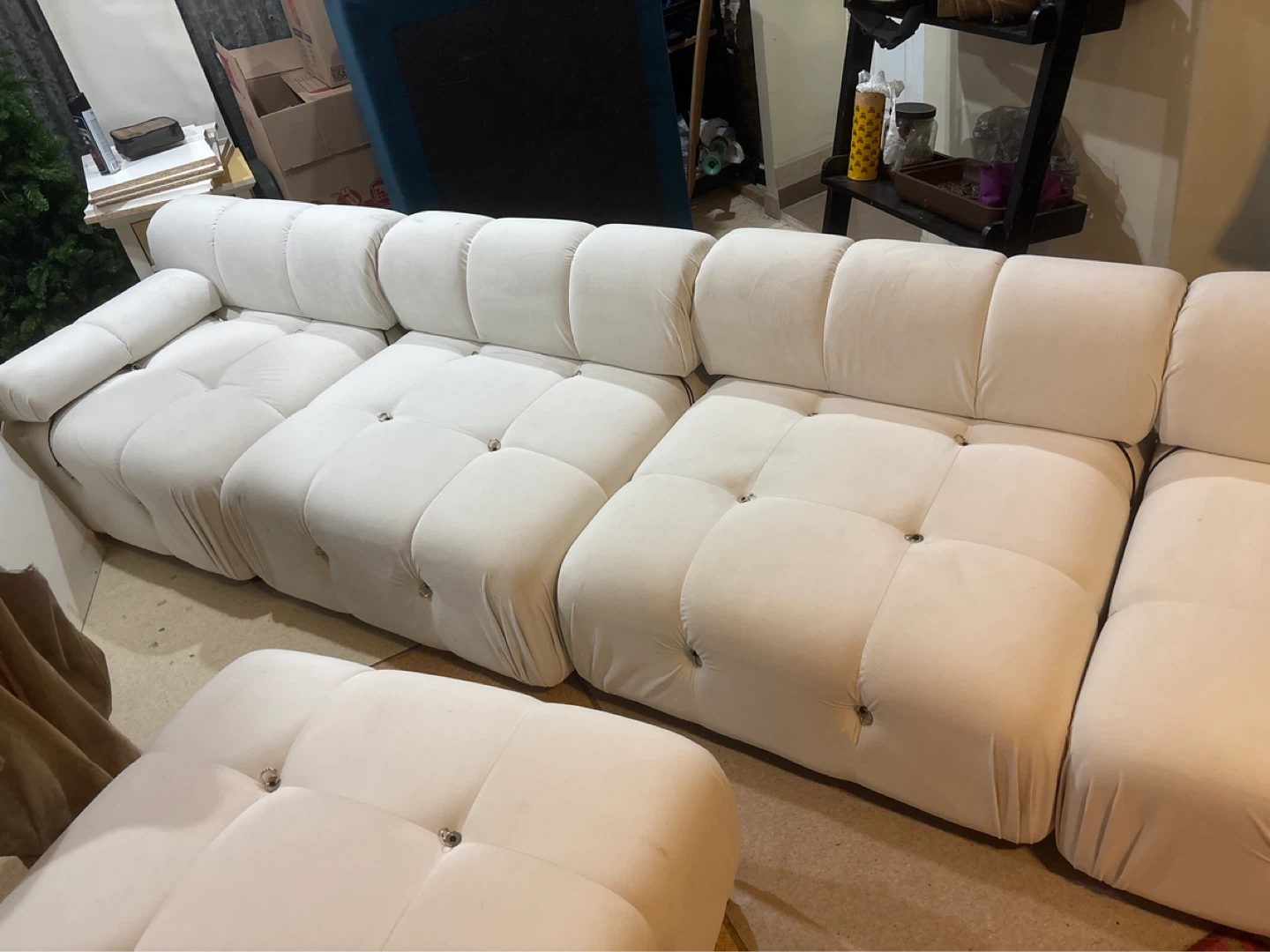 White Tufted Sectional Sofa with Ottoman - photo 2