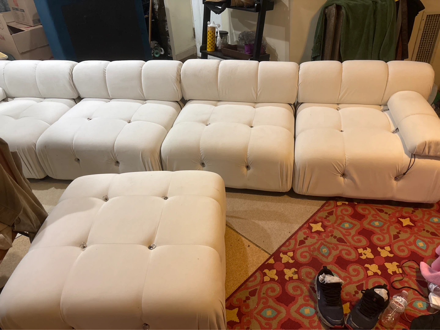 White Tufted Sectional Sofa with Ottoman - photo 4