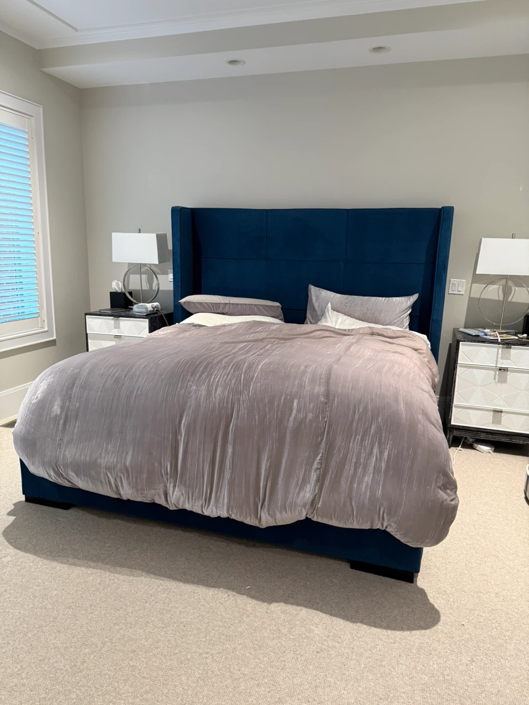 Blue Velvet Upholstered Platform Bed Frame
